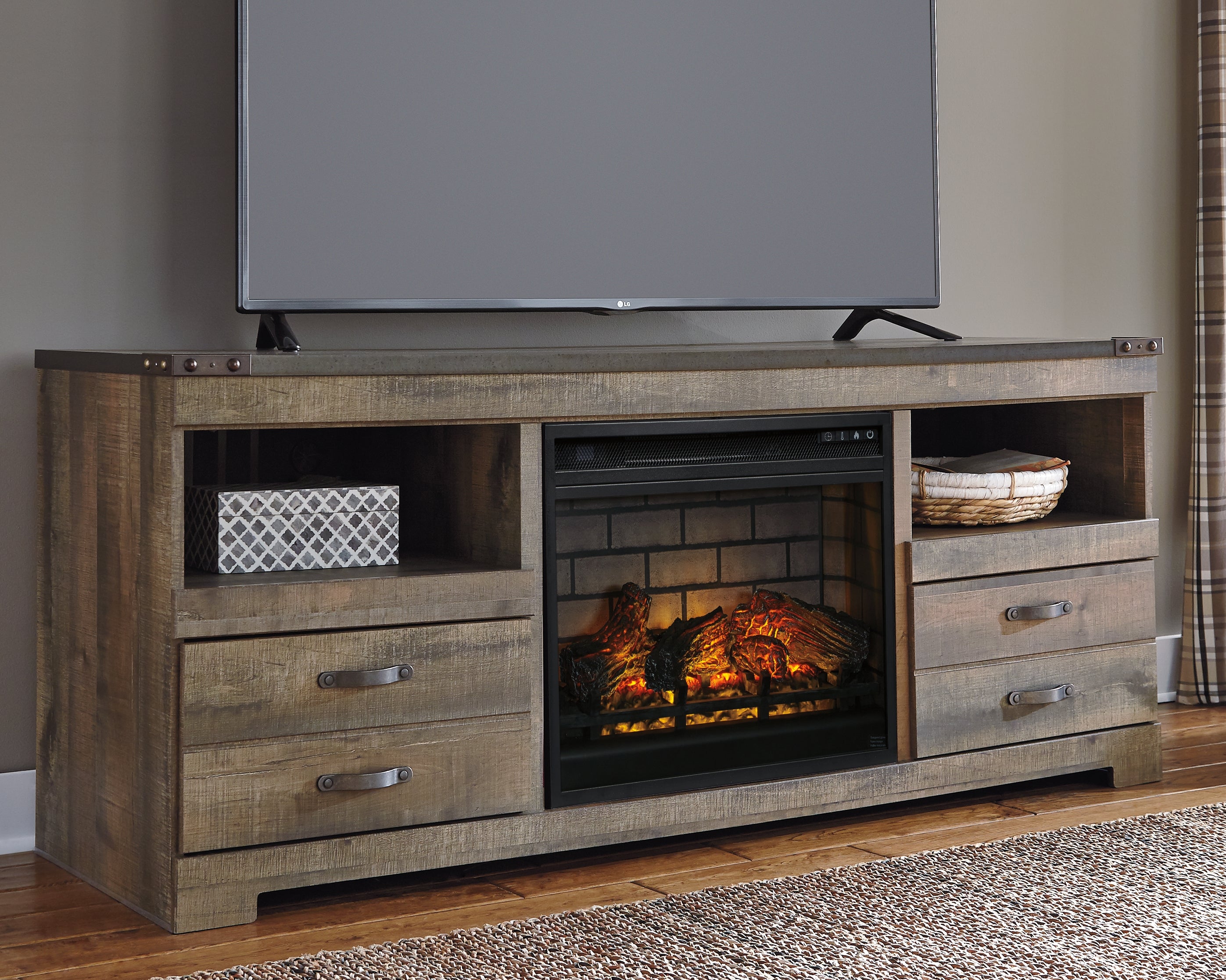 Leasing Furniture - Ashley Furniture - Trinell 63" TV Stand with Electric Fireplace - 63" TV Stand with Electric Fireplace / Brown - W446W9