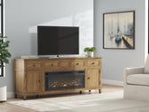 Leasing Furniture - Ashley Furniture - Sharlance 81" TV Stand with Electric Fireplace - 81" TV Stand with Electric Fireplace / Light Brown - W655W1