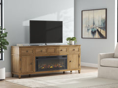 Leasing Furniture - Ashley Furniture - Sharlance 81" TV Stand with Electric Fireplace - 81" TV Stand with Electric Fireplace / Light Brown - W655W1