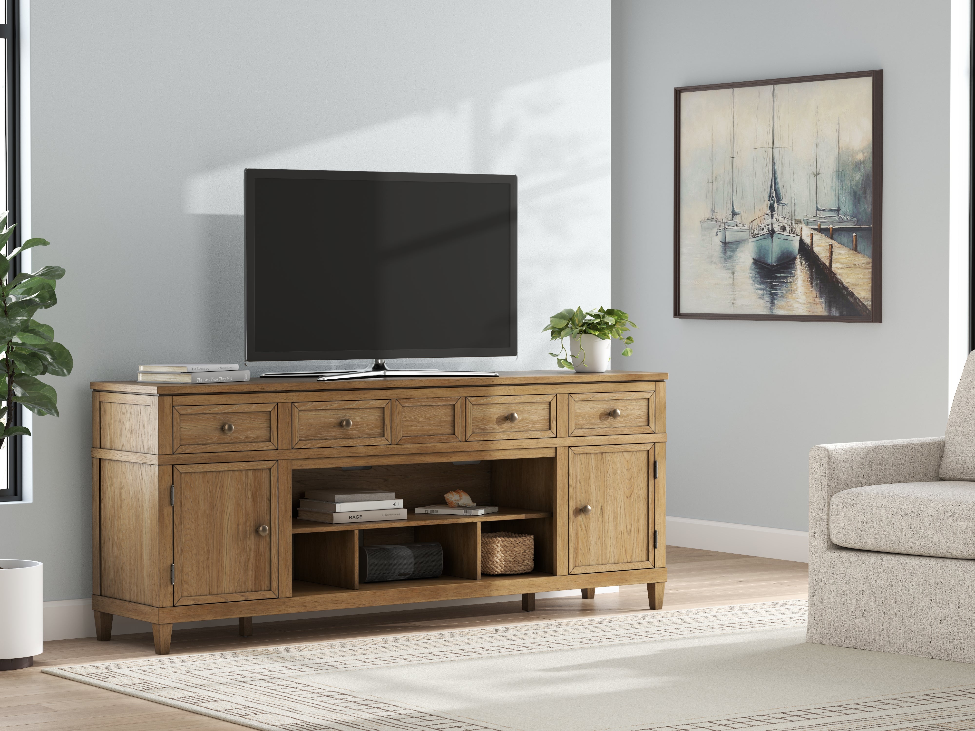 Leasing Furniture - Ashley Furniture - Sharlance 81" TV Stand - 81" / Light Brown - W655-68