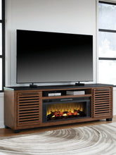 Leasing Furniture - Ashley Furniture - Kallari 84" TV Stand with Electric Fireplace - 84" TV Stand with Electric Fireplace / Warm Brown/Black - W737W1