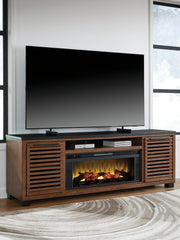 Leasing Furniture - Ashley Furniture - Kallari 84" TV Stand with Electric Fireplace - 84" TV Stand with Electric Fireplace / Warm Brown/Black - W737W1