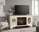 Leasing Furniture - Ashley Furniture - Realyn 74" TV Stand with Electric Fireplace - 74" TV Stand with Electric Fireplace / Chipped White - W743W2