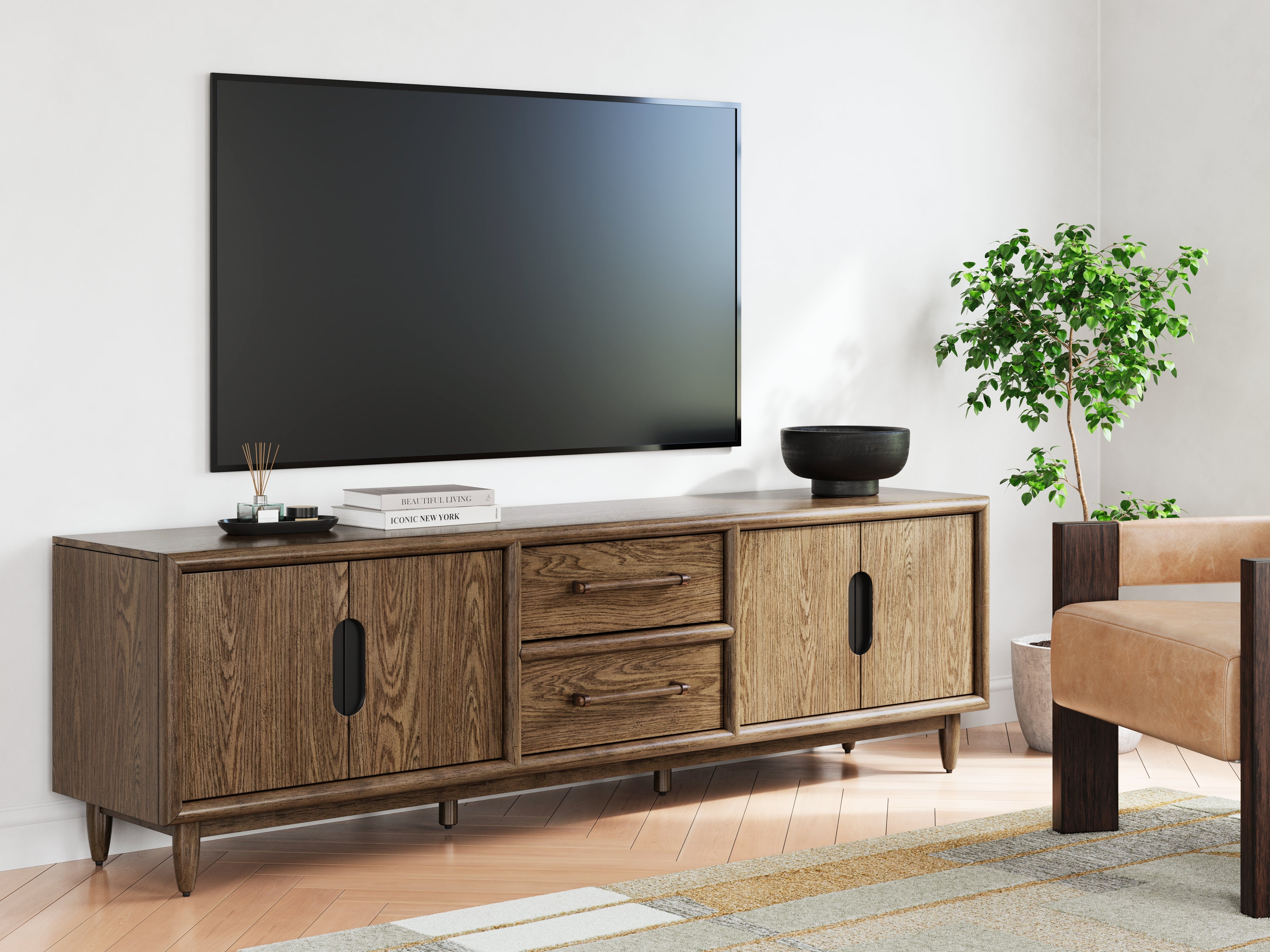 Leasing Furniture - Ashley Furniture - Roanhowe 85" TV Stand - 85" / Brown - W769-68