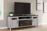 Leasing Furniture - Ashley Furniture - Darborn 88" TV Stand with Electric Fireplace - 88" TV Stand with Electric Fireplace / Gray/Brown - W796W1