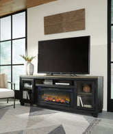 Leasing Furniture - Ashley Furniture - Foyland 83" TV Stand with Electric Fireplace - 83" TV Stand with Electric Fireplace / Black/Brown - W989W1