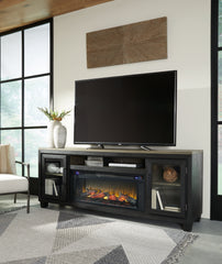 Leasing Furniture - Ashley Furniture - Foyland 83" TV Stand with Electric Fireplace - 83" TV Stand with Electric Fireplace / Black/Brown - W989W1
