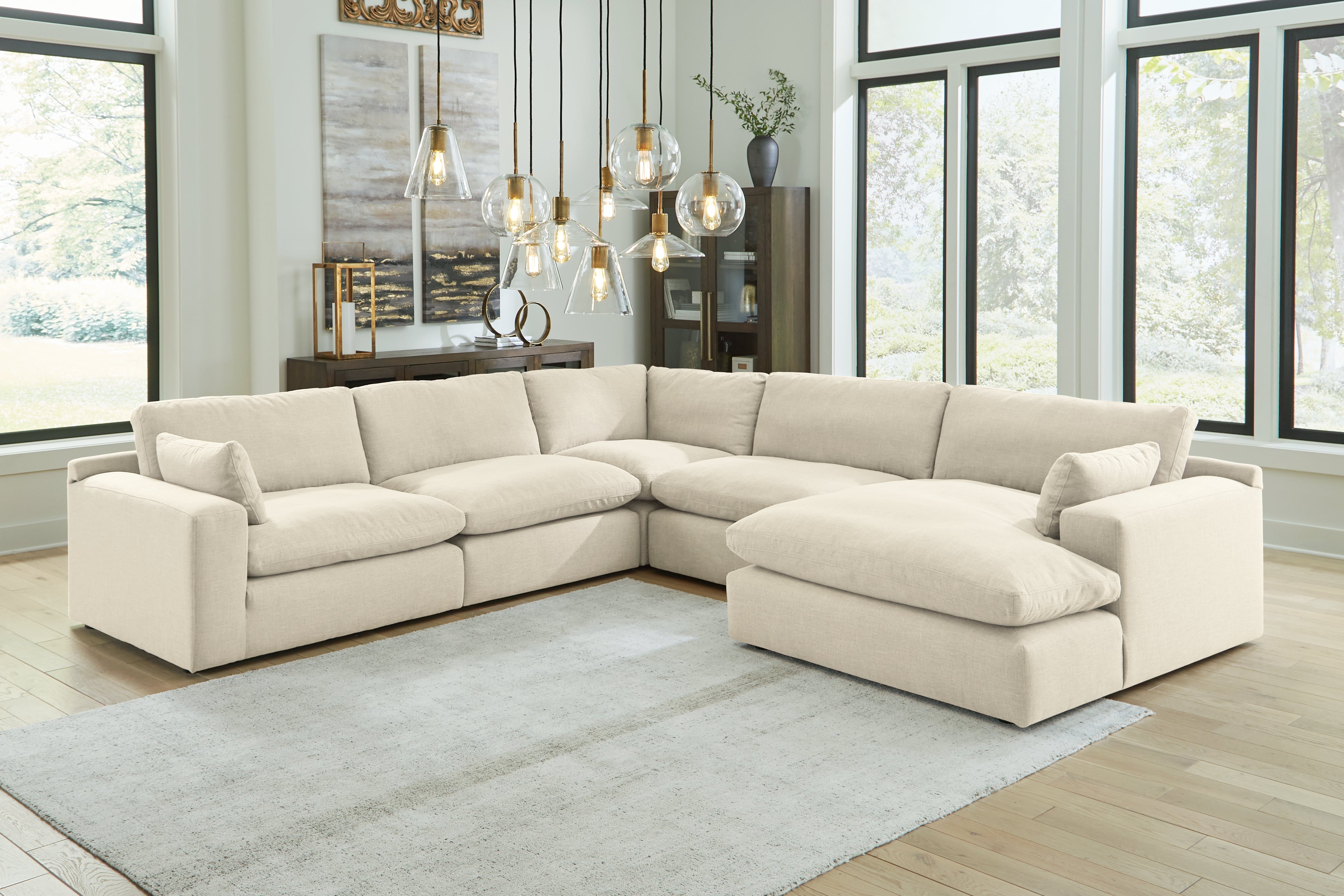 Leasing Furniture - Ashley Furniture - Elyza Sectional - RAF 5-Piece Sectional with Chaise / Linen - 10006S7