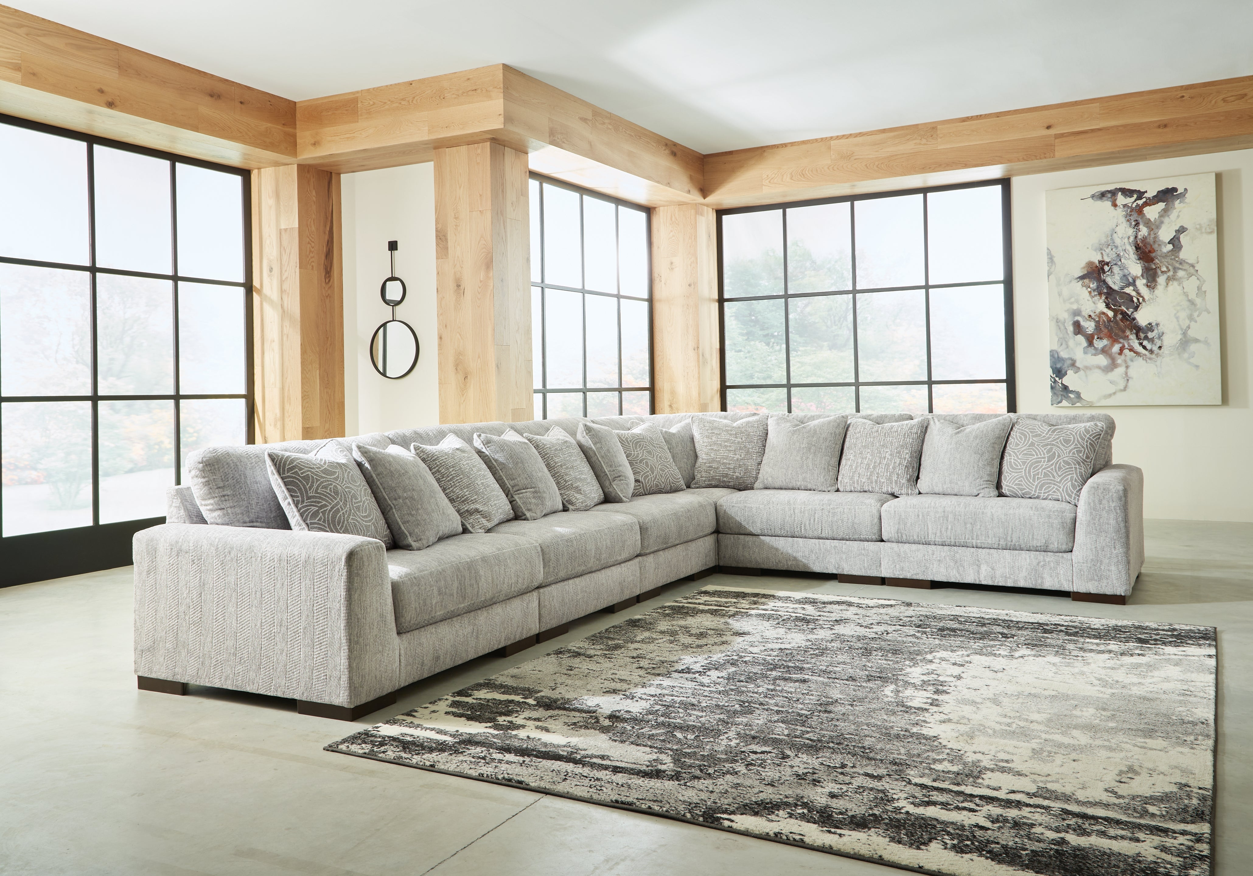 Leasing Furniture - Ashley Furniture - Regent Park Sectional - RAF 6-Piece Sectional / Pewter - 14404S7