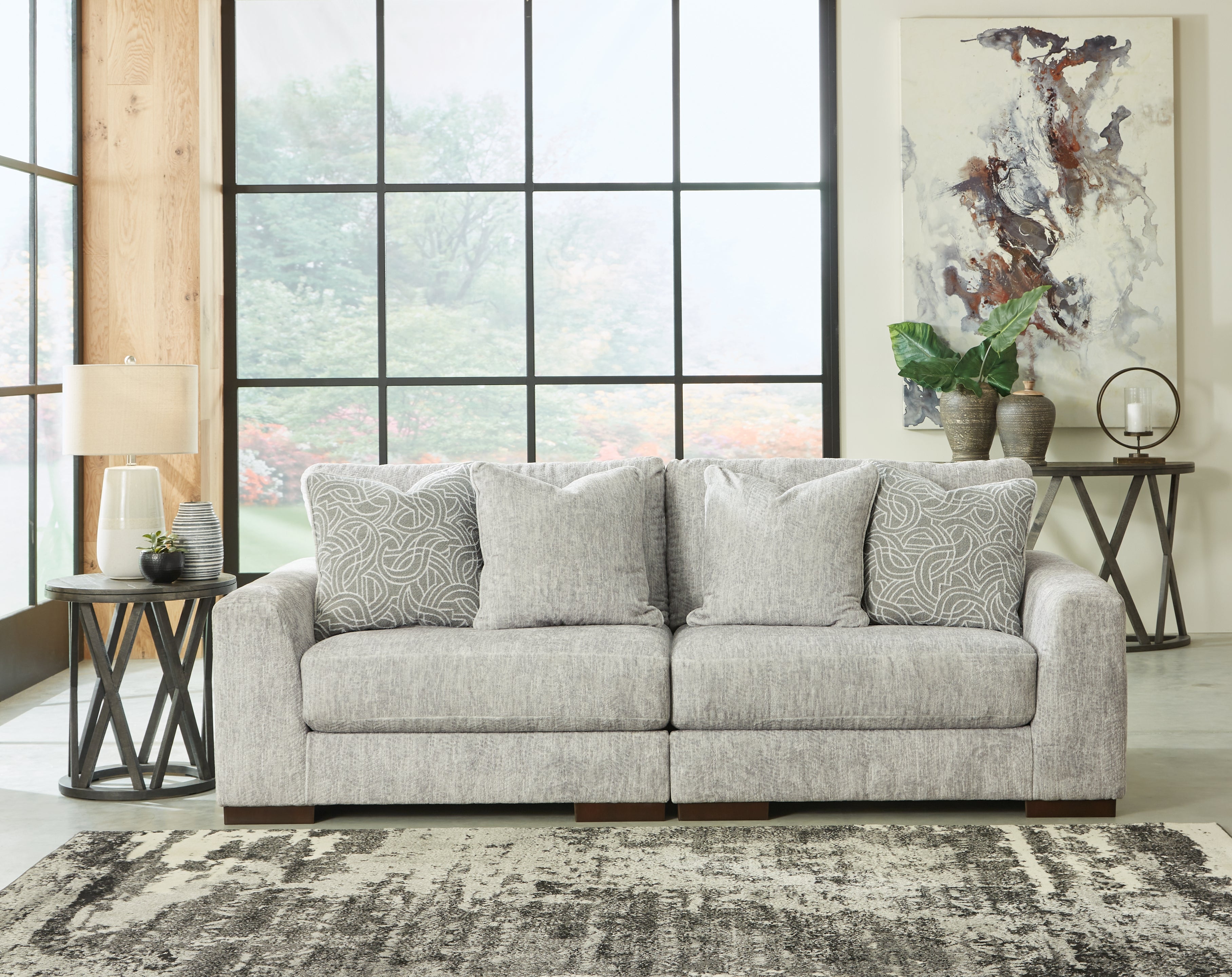Leasing Furniture - Ashley Furniture - Regent Park Sectional - RAF 2-Piece Sectional Loveseat / Pewter - 14404S4