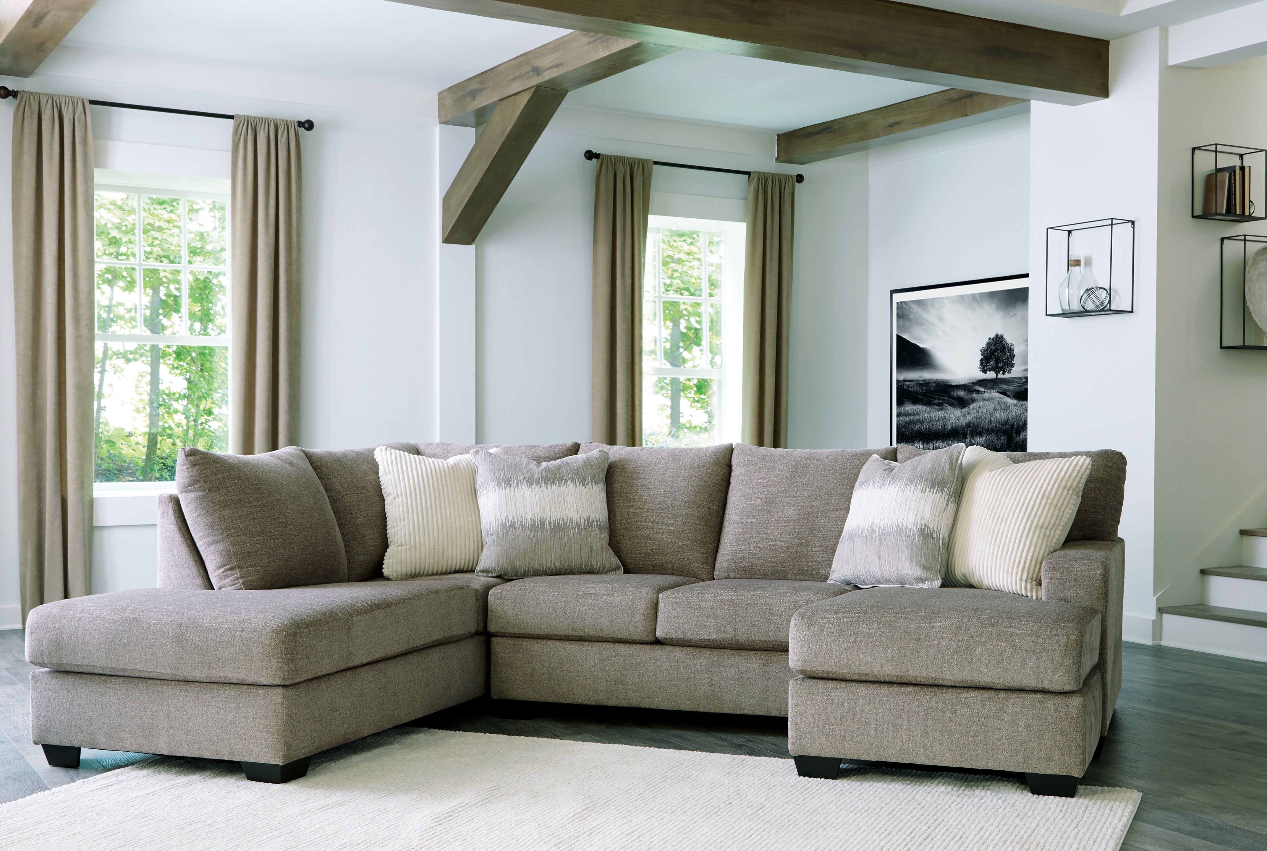 Leasing Furniture - Ashley Furniture - Creswell Sectional - RAF 2-Piece Sectional with Chaise / Stone - 15305S2
