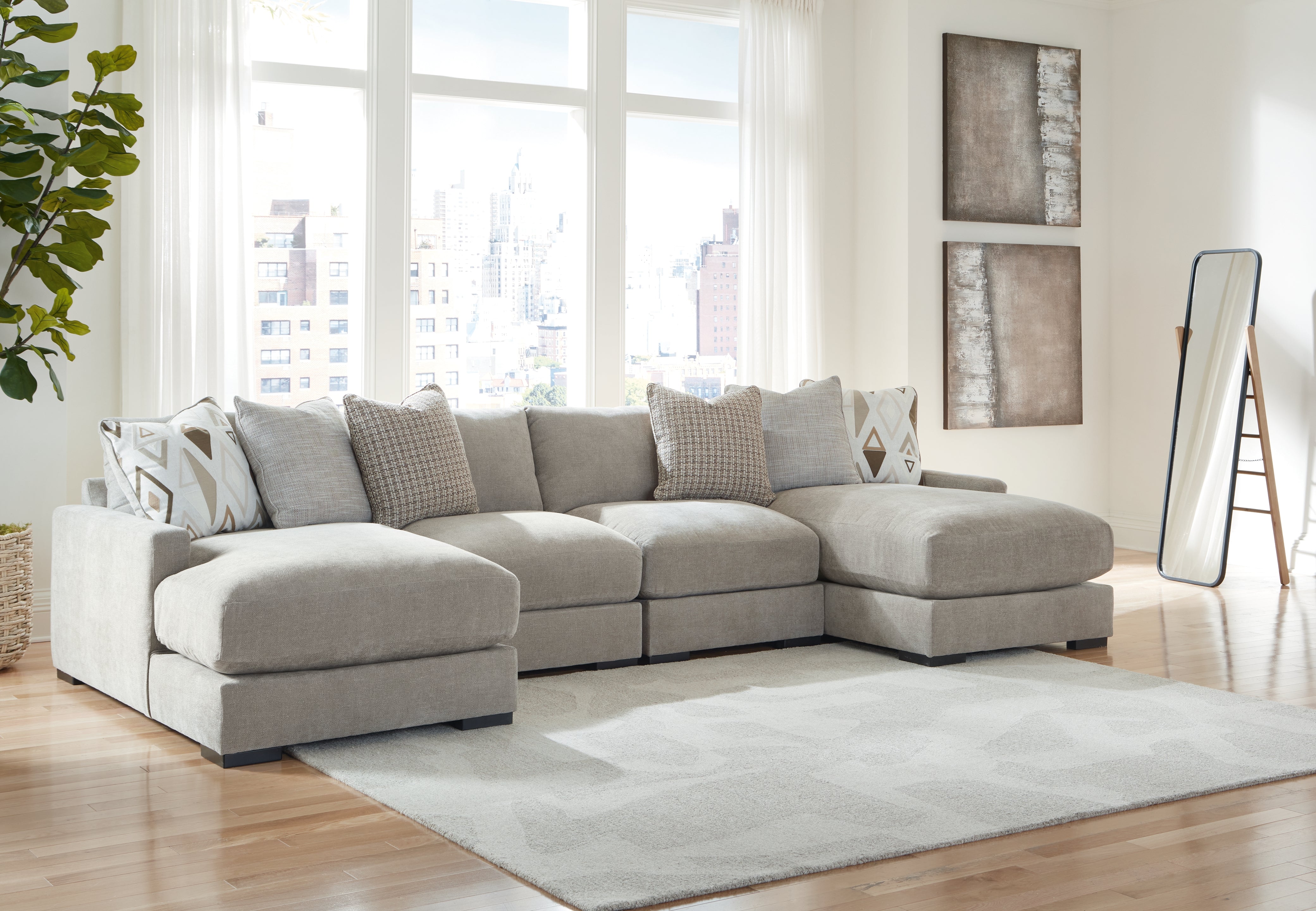 Leasing Furniture - Ashley Furniture - Aslan Court Sectional - RAF 4-Piece Sofa Pit Sectional / Pebble - 20305S5