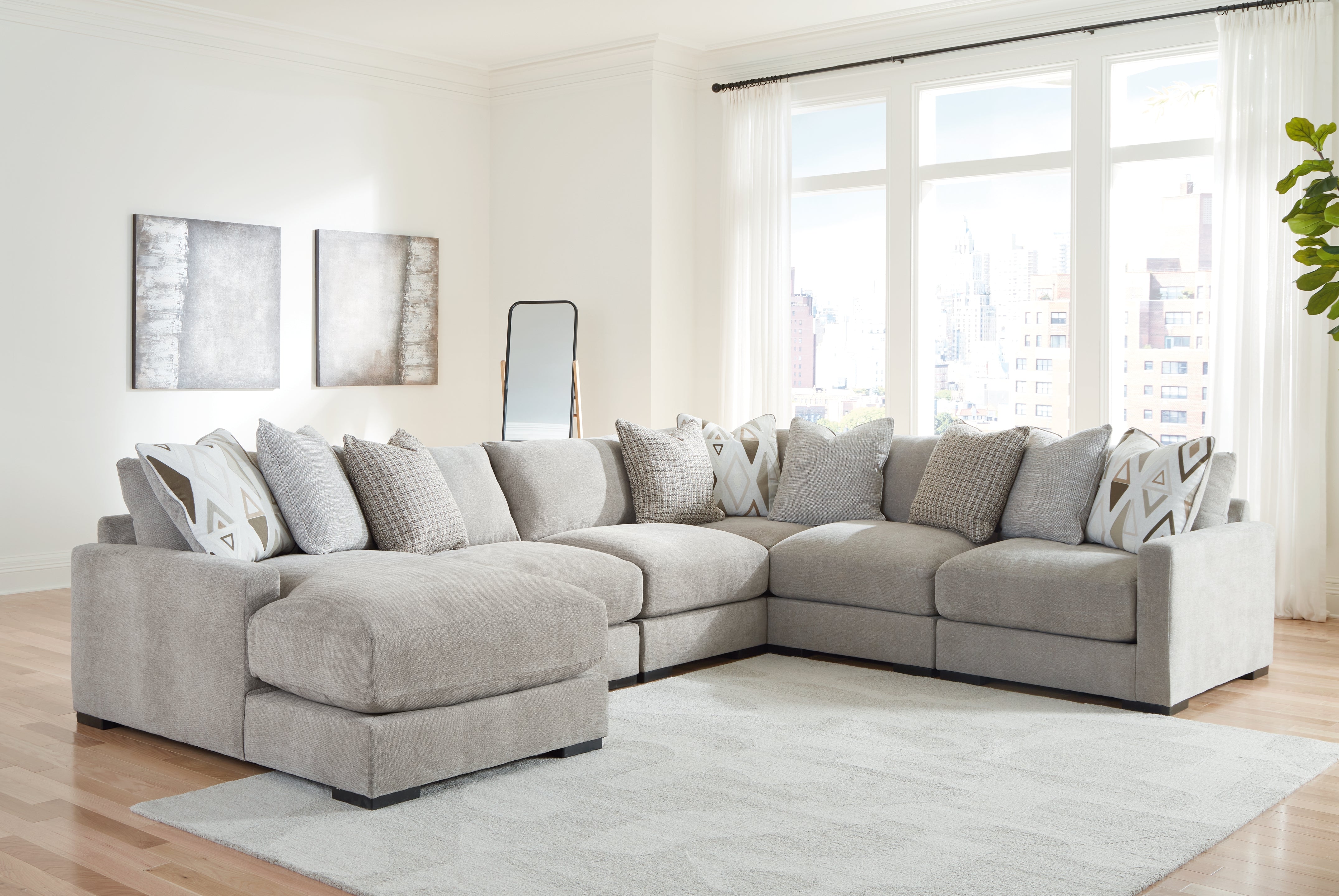 Leasing Furniture - Ashley Furniture - Aslan Court Sectional - RAF 6-Piece Sectional with Chaise / Flax - 20305S8