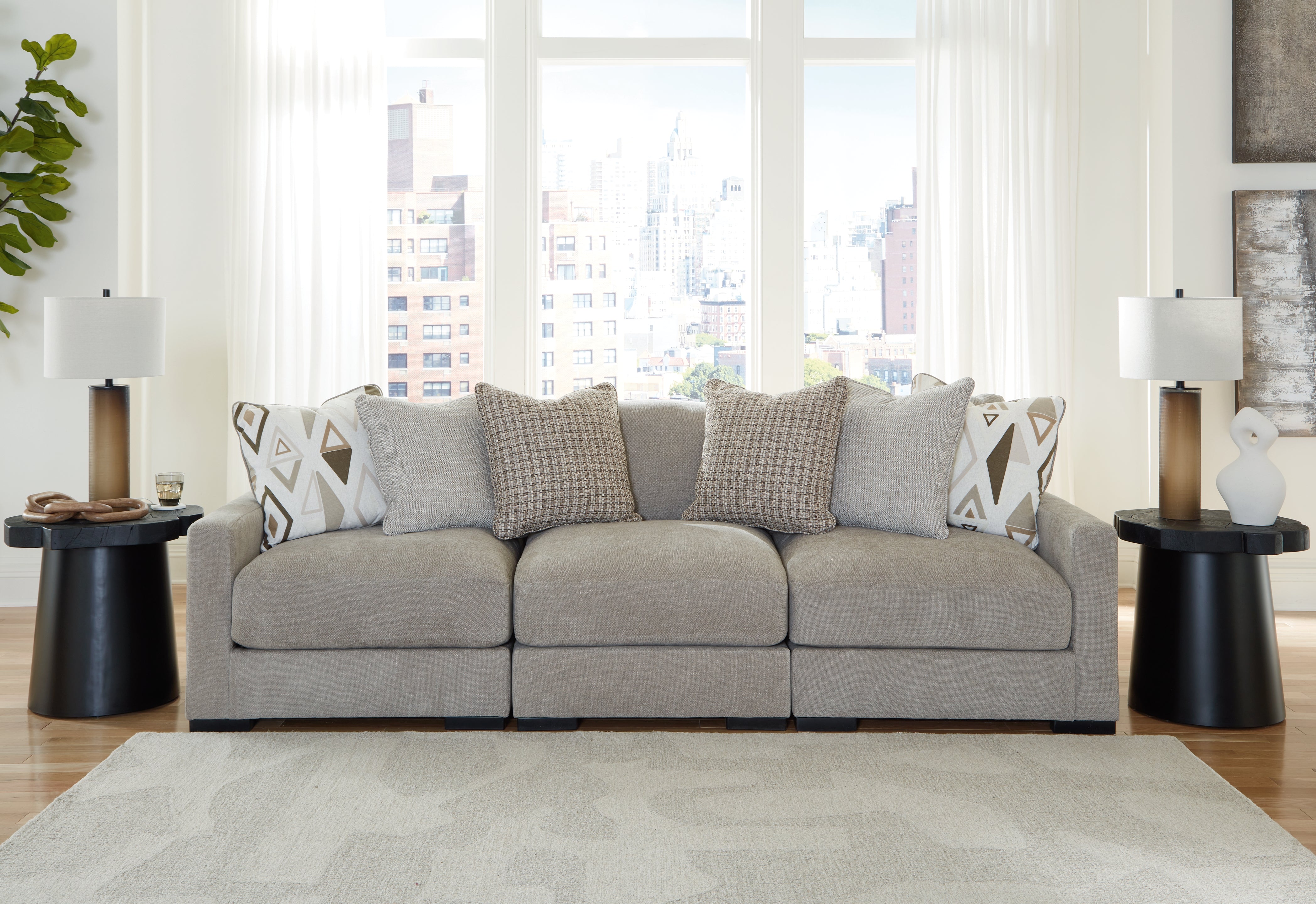 Leasing Furniture - Ashley Furniture - Aslan Court Sectional - RAF 3-Piece Sofa Sectional / Pebble - 20305S2