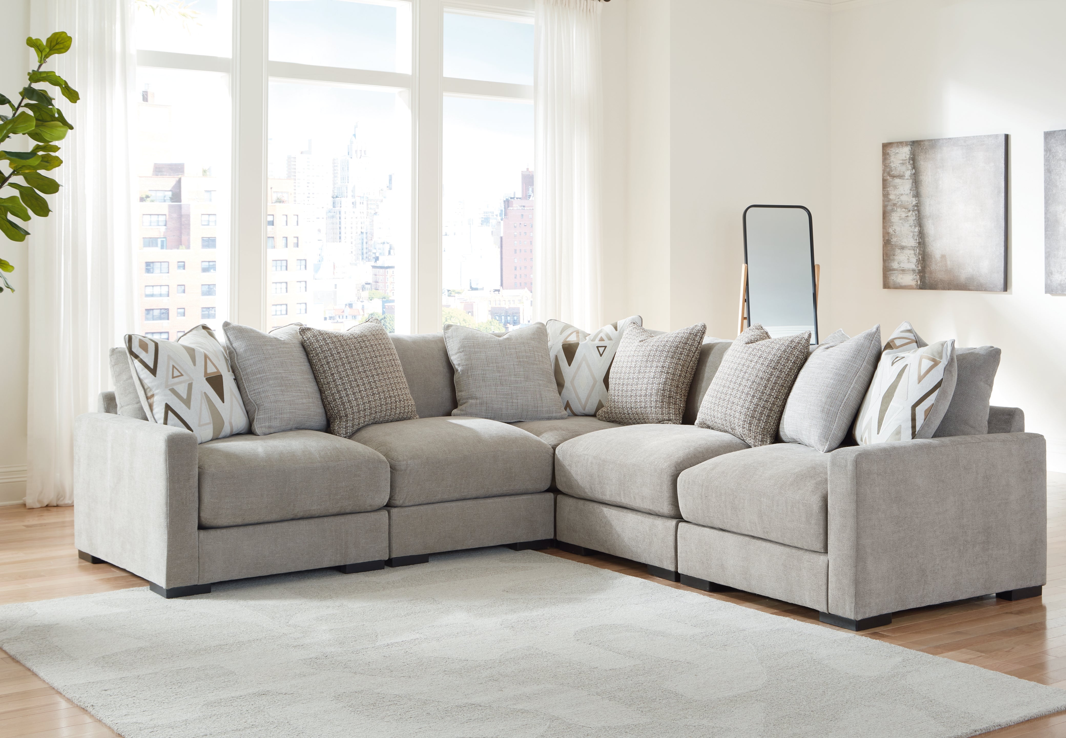 Leasing Furniture - Ashley Furniture - Aslan Court Sectional - RAF 5-Piece Sectional / Pebble - 20305S6