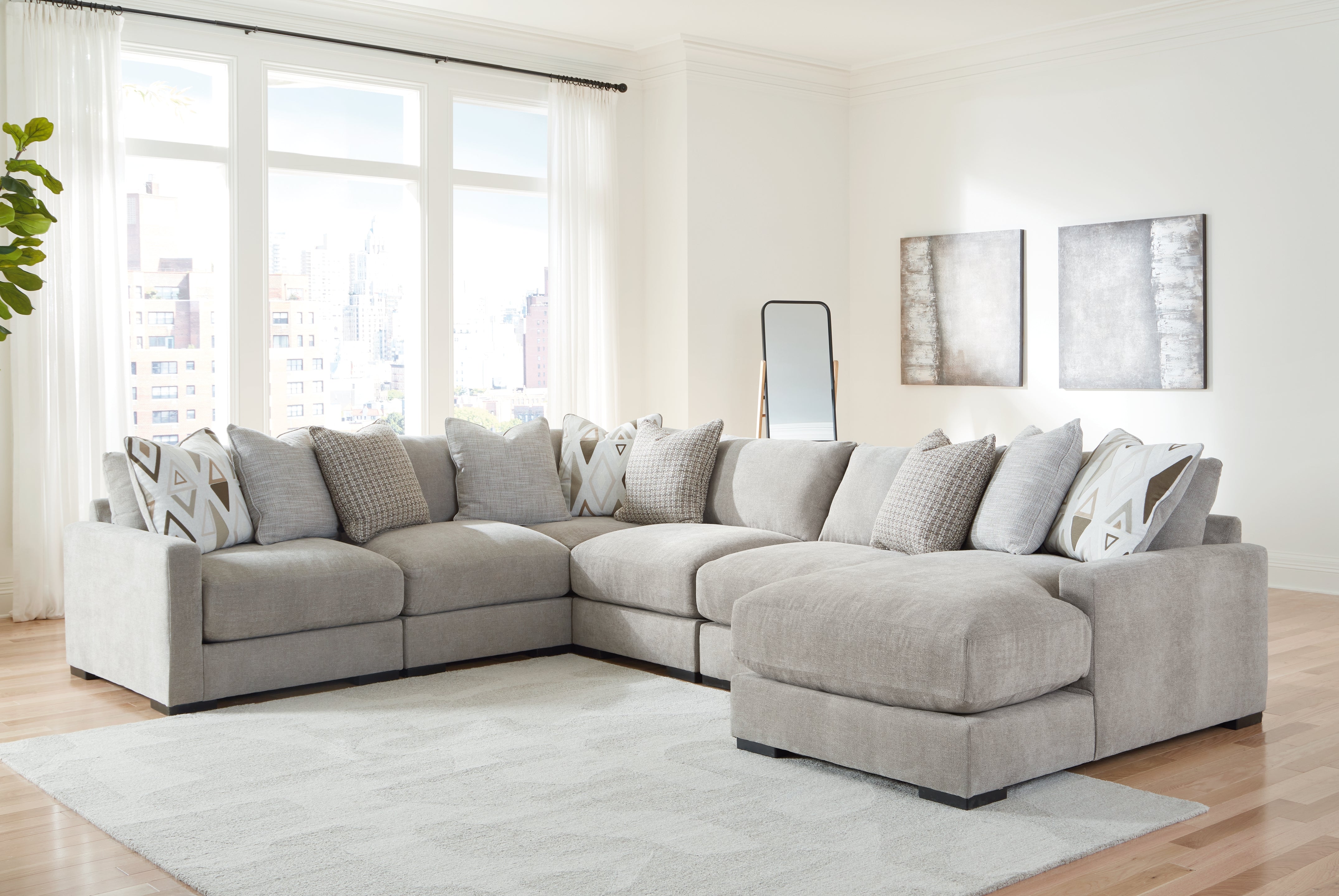 Leasing Furniture - Ashley Furniture - Aslan Court Sectional - RAF 6-Piece Sectional with Chaise / Pebble - 20305S7