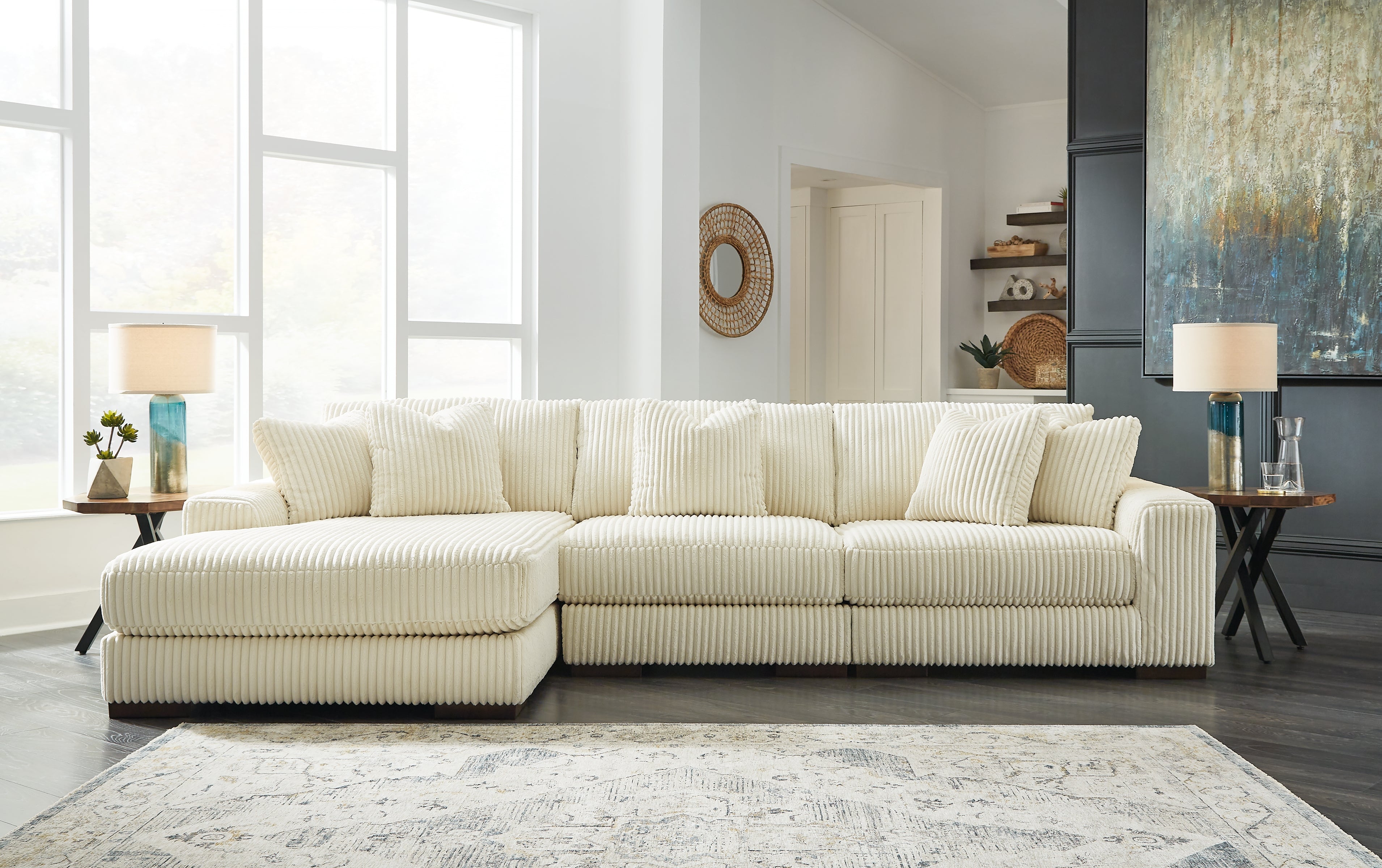 Leasing Furniture - Ashley Furniture - Lindyn Sectional - RAF 3-Piece Sectional with Chaise / Ivory - 21104S13
