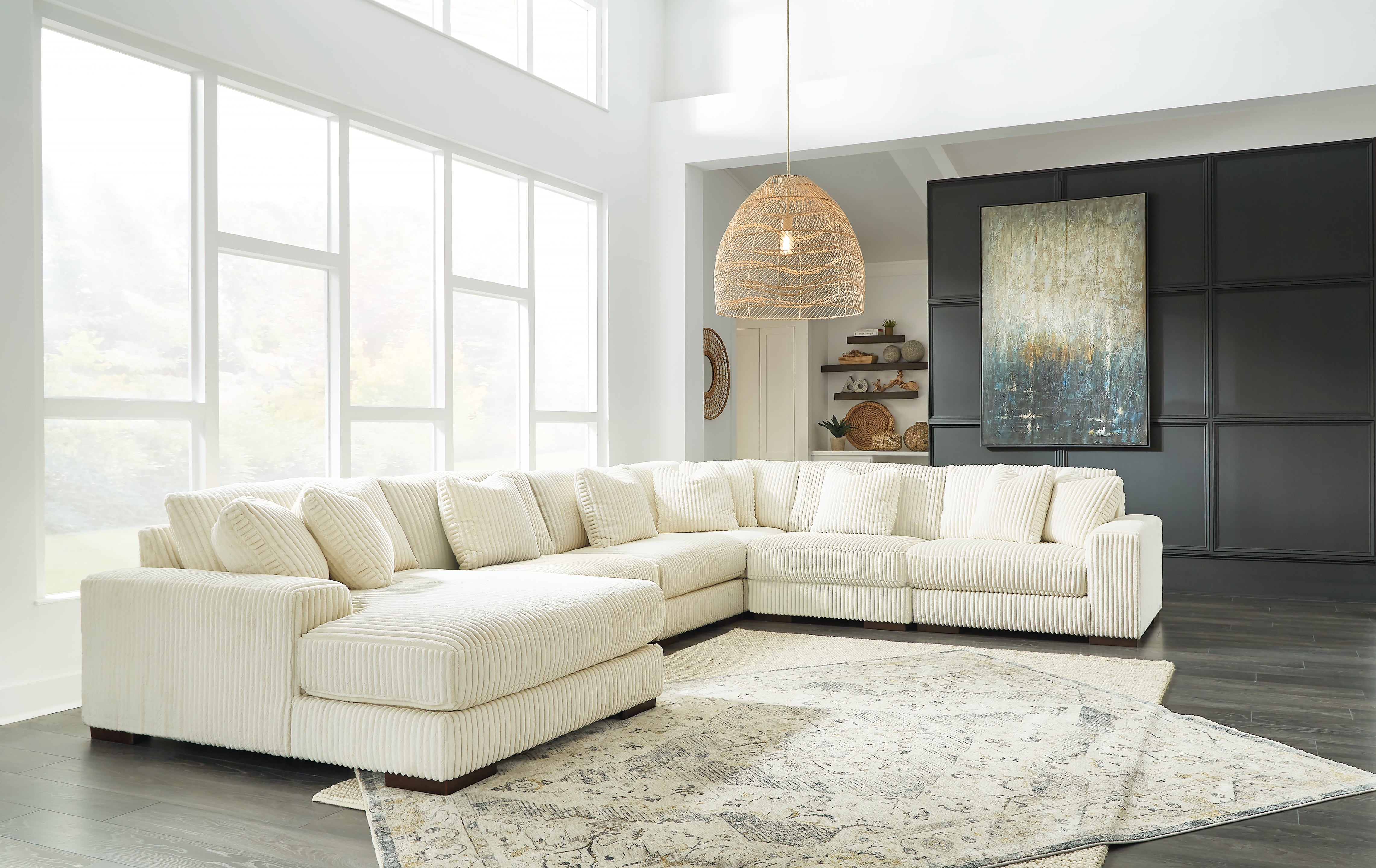 Leasing Furniture - Ashley Furniture - Lindyn Sectional - RAF 6-Piece Sectional with Chaise / Ivory - 21104S11