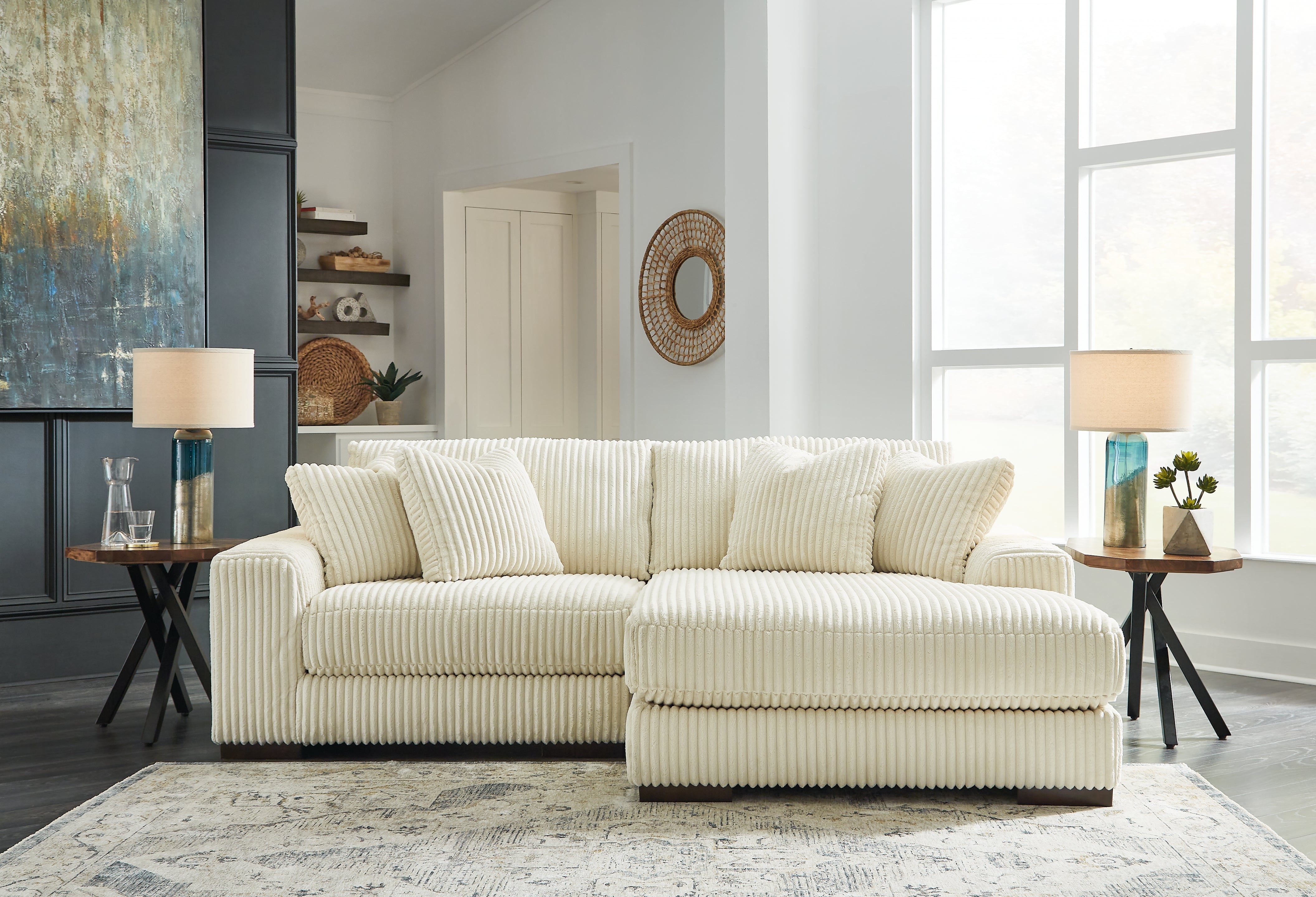 Leasing Furniture - Ashley Furniture - Lindyn Sectional - RAF 2-Piece Sectional with Chaise / Ivory - 21104S4