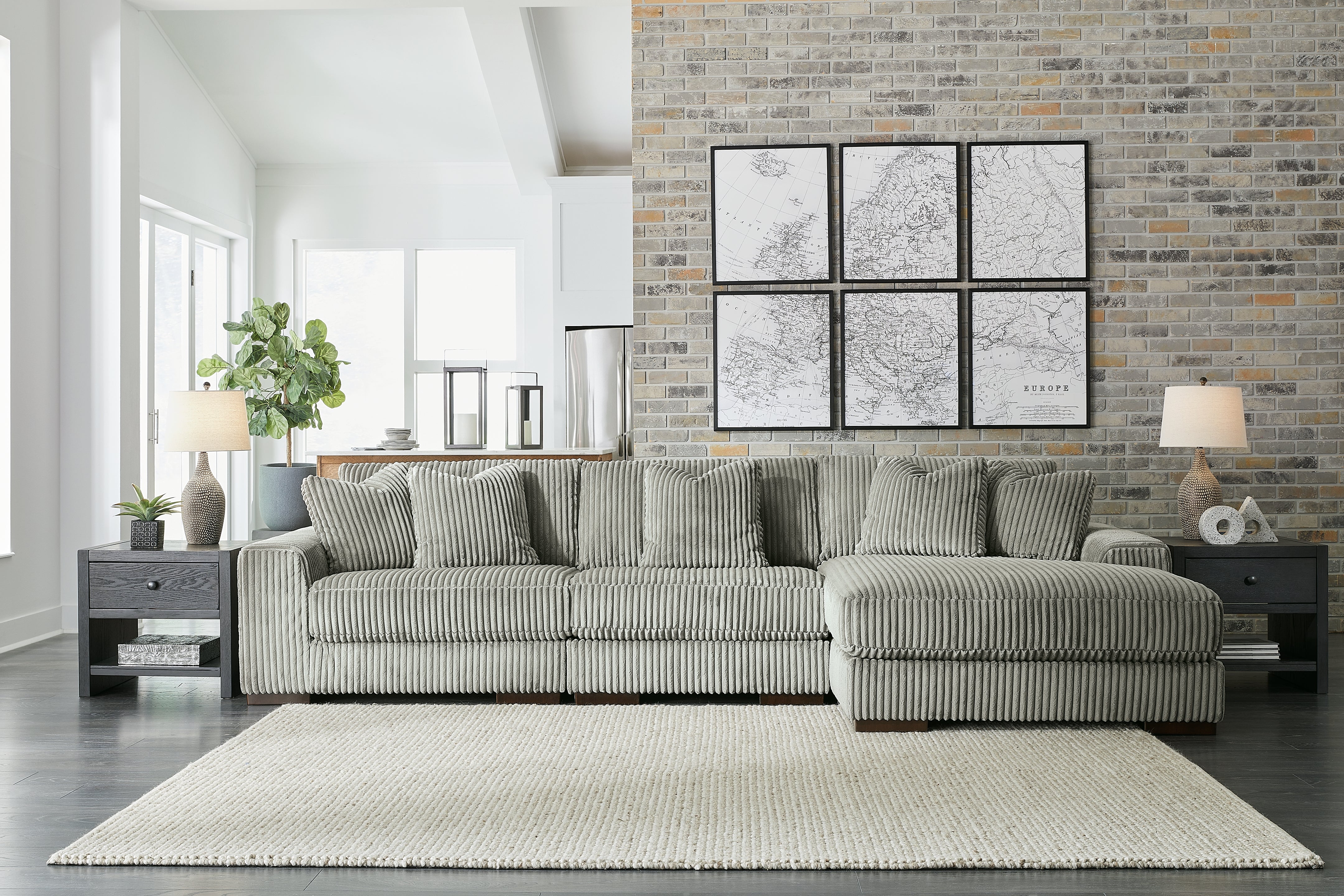 Leasing Furniture - Ashley Furniture - Lindyn Sectional - RAF 3-Piece Sectional with Chaise / Fog - 21105S9