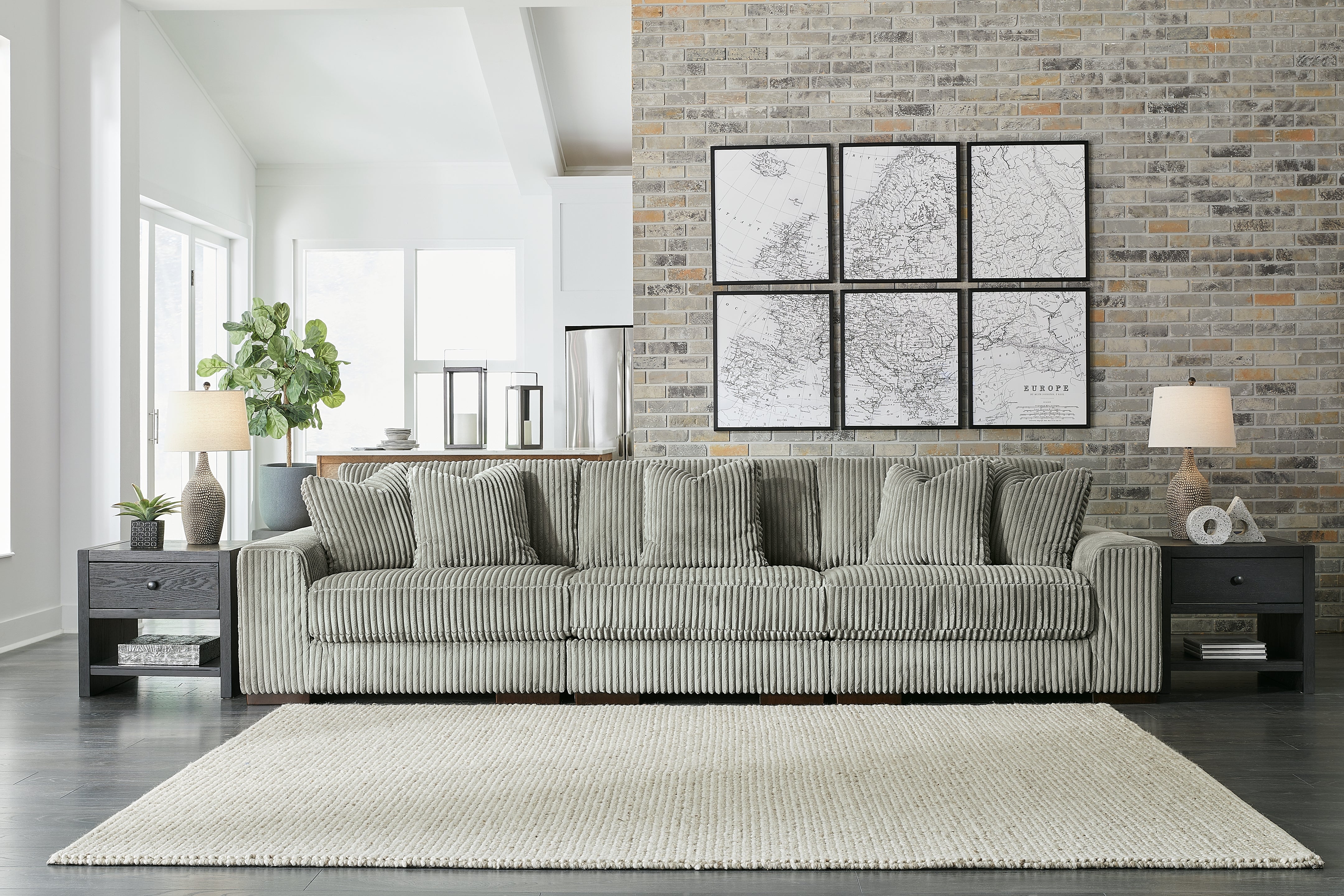 Leasing Furniture - Ashley Furniture - Lindyn Sectional - RAF 3-Piece Sectional Sofa / Fog - 21105S14