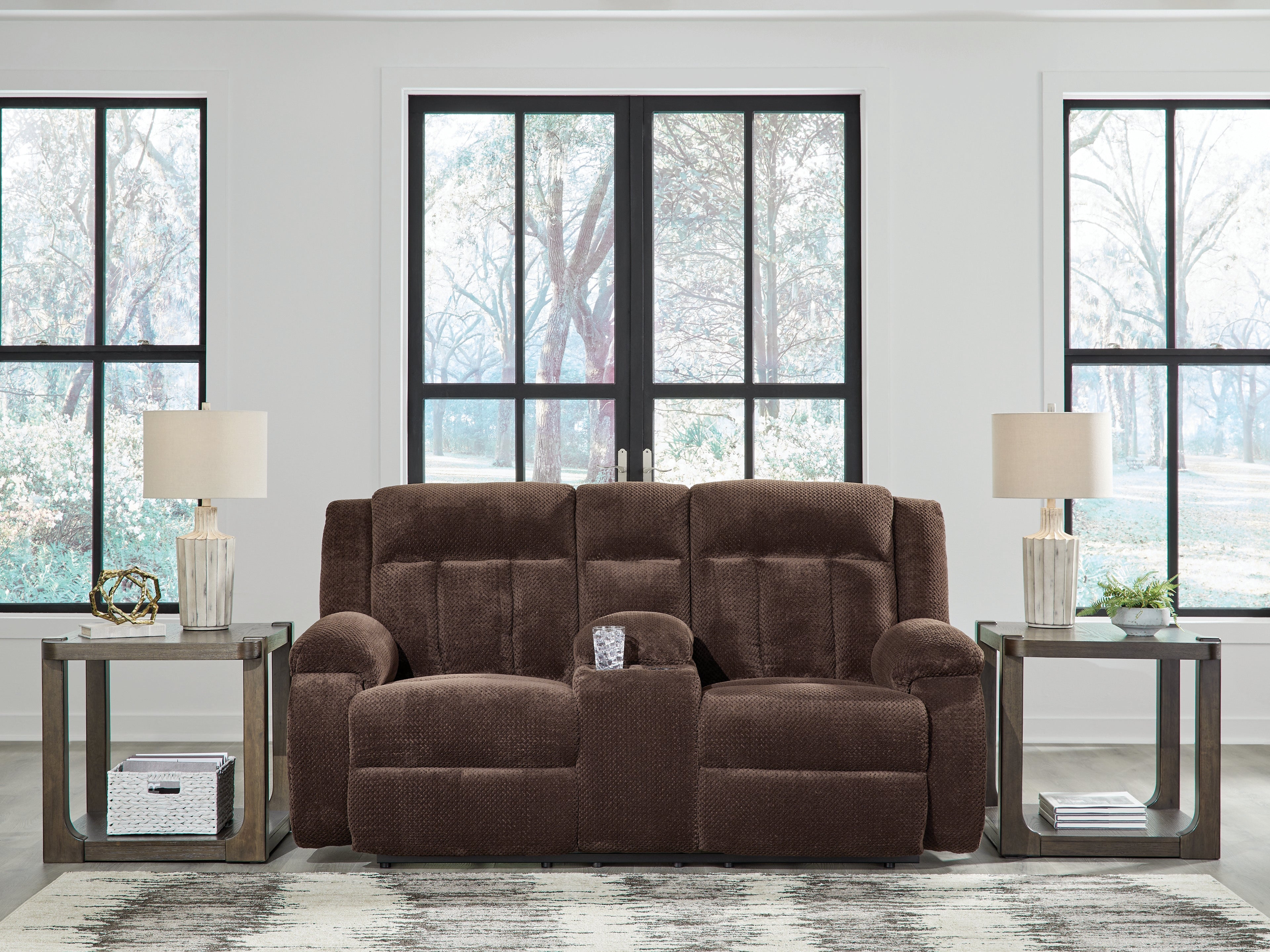 Leasing Furniture - Ashley Furniture - Observation Living Room - DBL REC PWR Loveseat w/Console / Chocolate - PC2140696