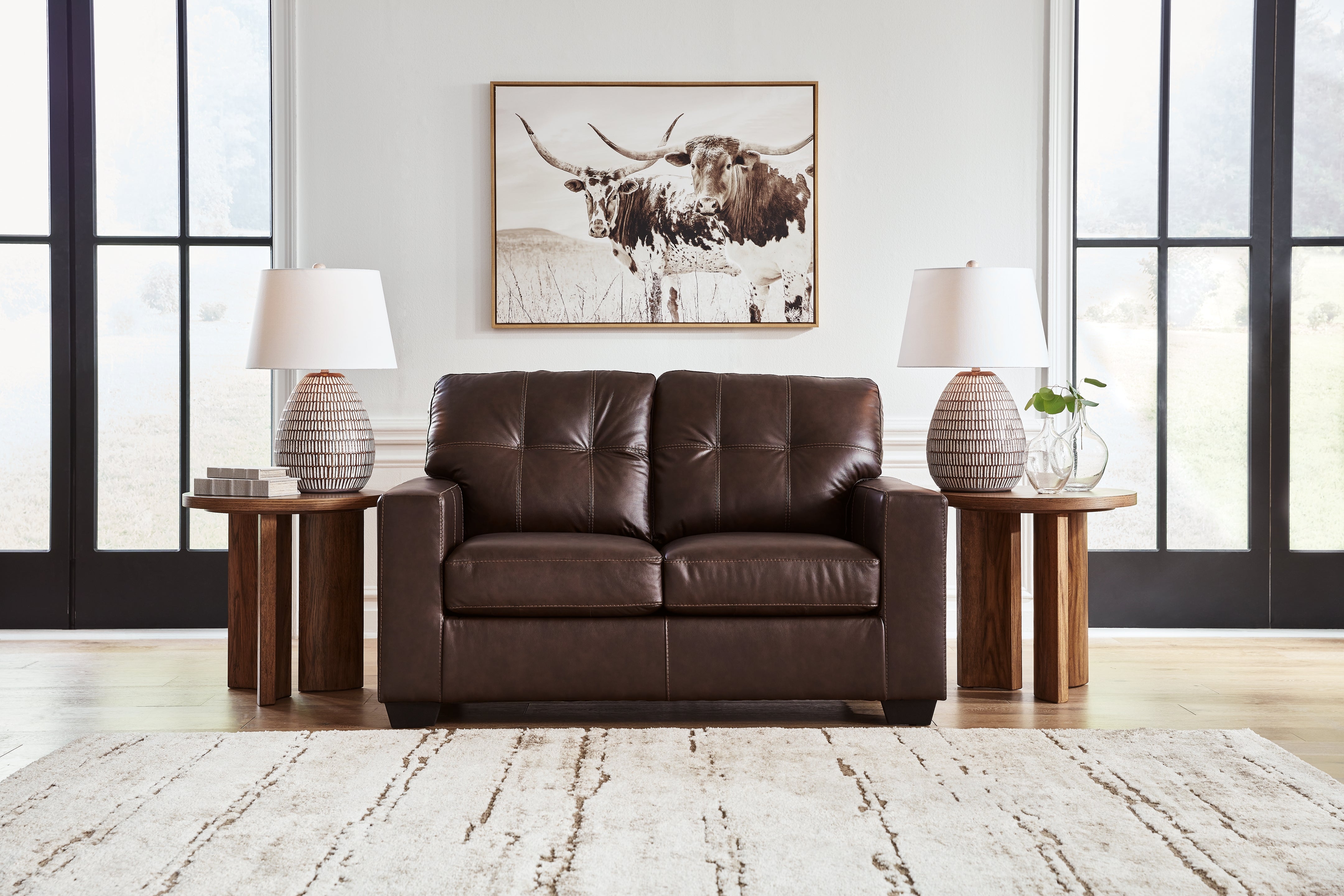Leasing Furniture - Ashley Furniture - Santorine Living Room - Loveseat / Dark Brown - 2170635
