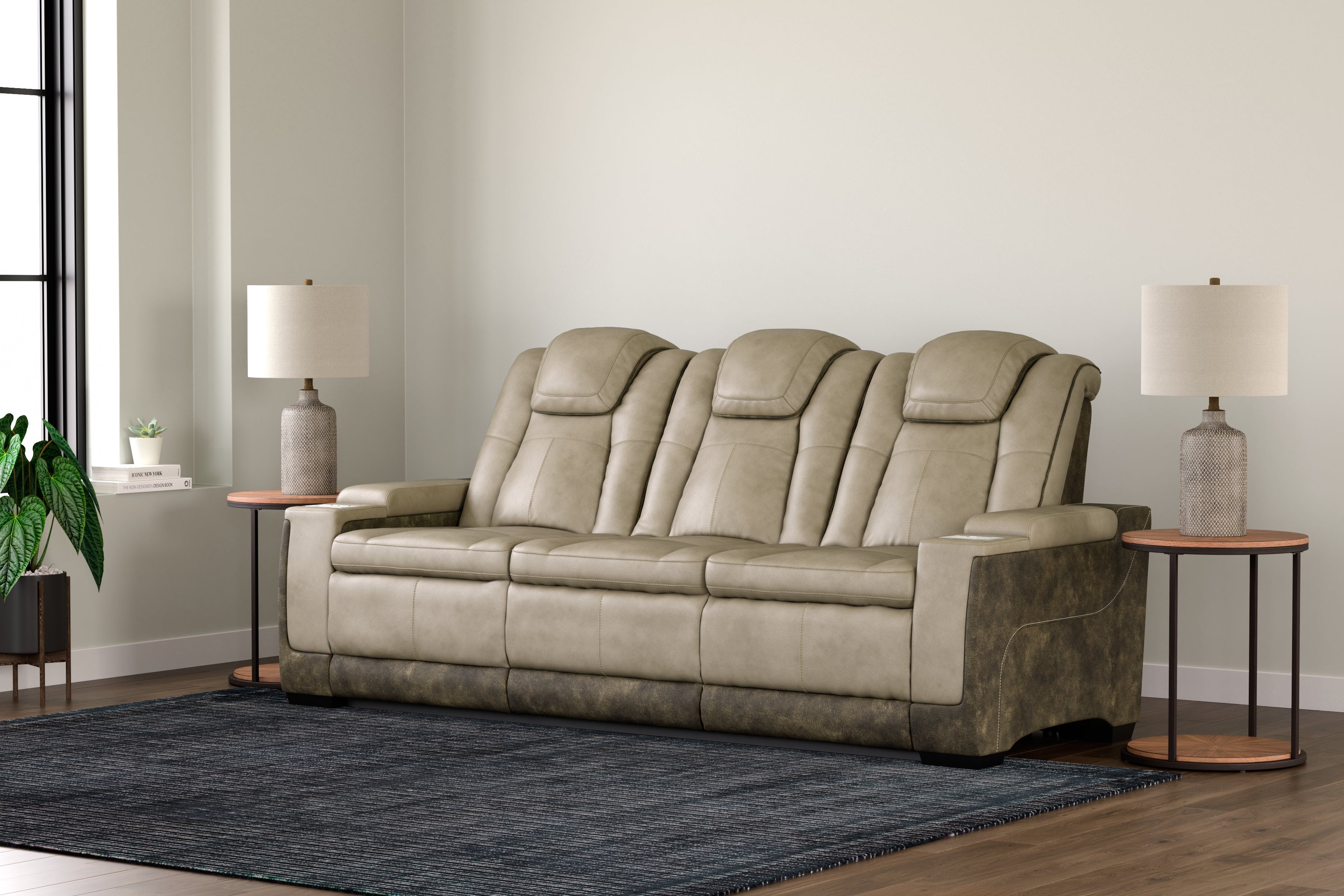 Leasing Furniture - Ashley Furniture - Next-Gen DuraPella Living Room - PWR REC Sofa with ADJ Headrest / Sand - 2200315