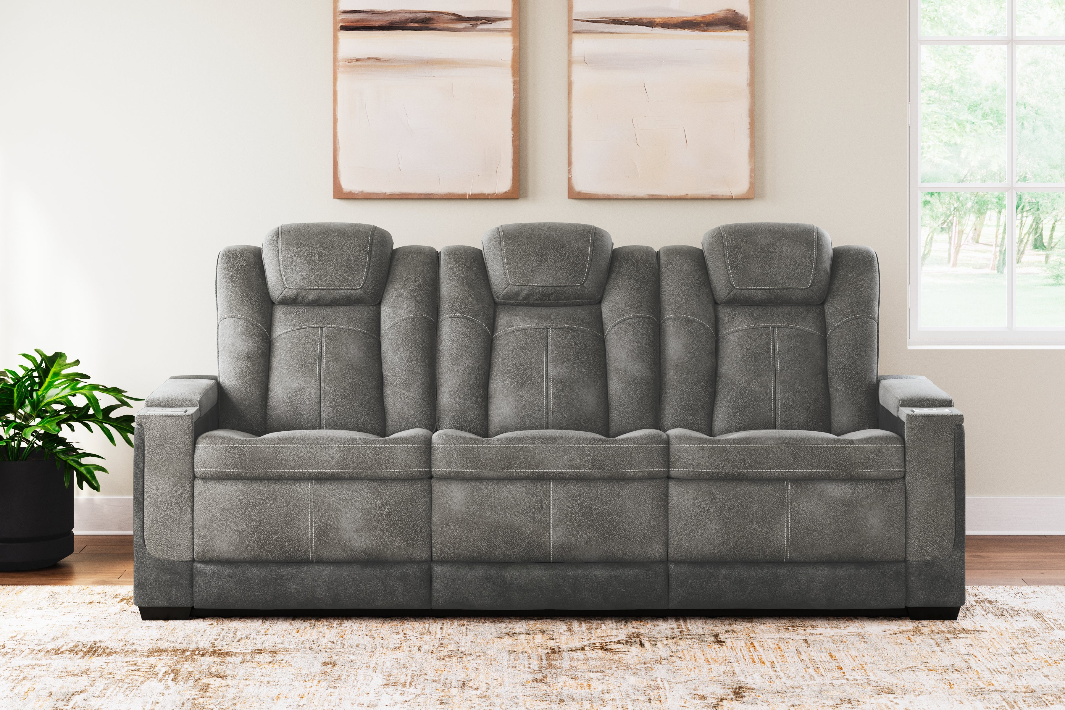 Leasing Furniture - Ashley Furniture - Next-Gen DuraPella Living Room - PWR REC Sofa with ADJ Headrest / Slate - 2200415