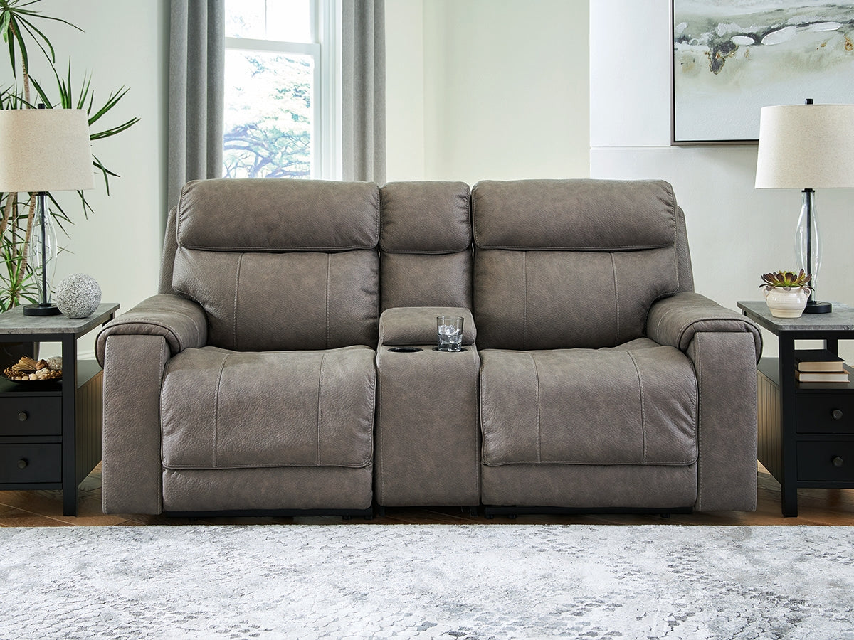 Leasing Furniture - Ashley Furniture - Starbot Sectional - 3-Piece Power Reclining Sectional Loveseat with Console / Fossil - 23501S2