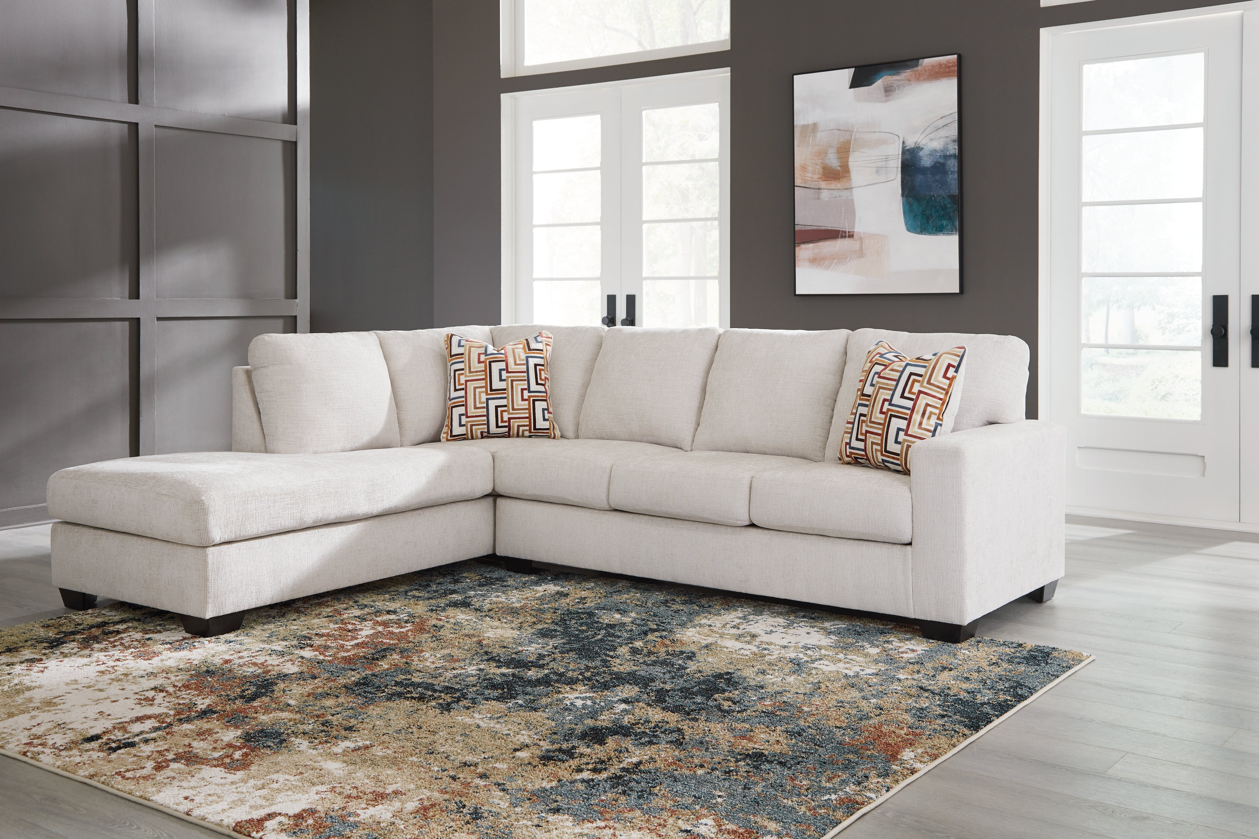 Leasing Furniture - Ashley Furniture - Aviemore Sectional - RAF 2-Piece Sectional with Chaise / Stone - 24305S1