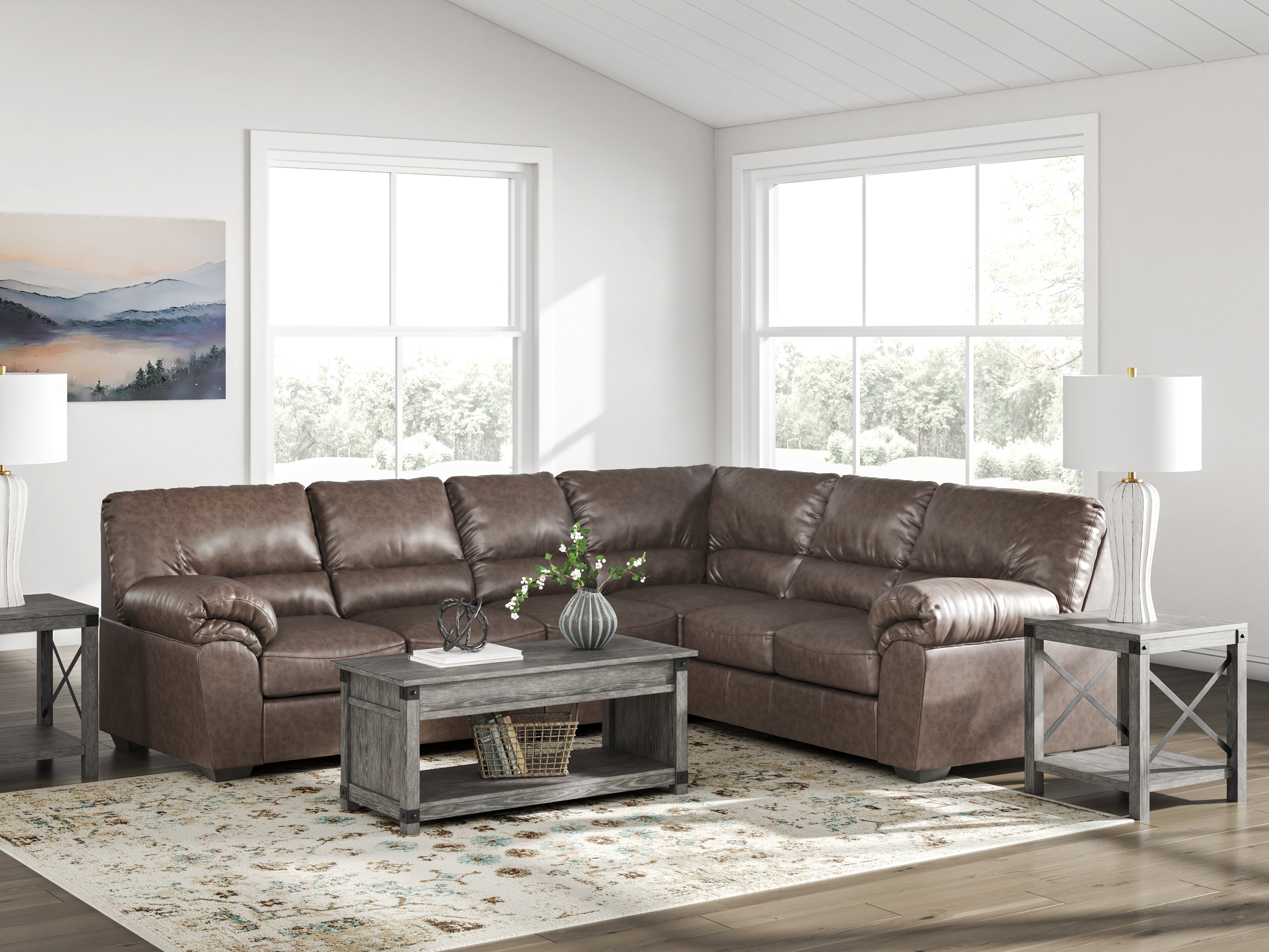 Leasing Furniture - Ashley Furniture - WillowBend Sectional - RAF 3-Piece Sectional / Umber - PC27705S3