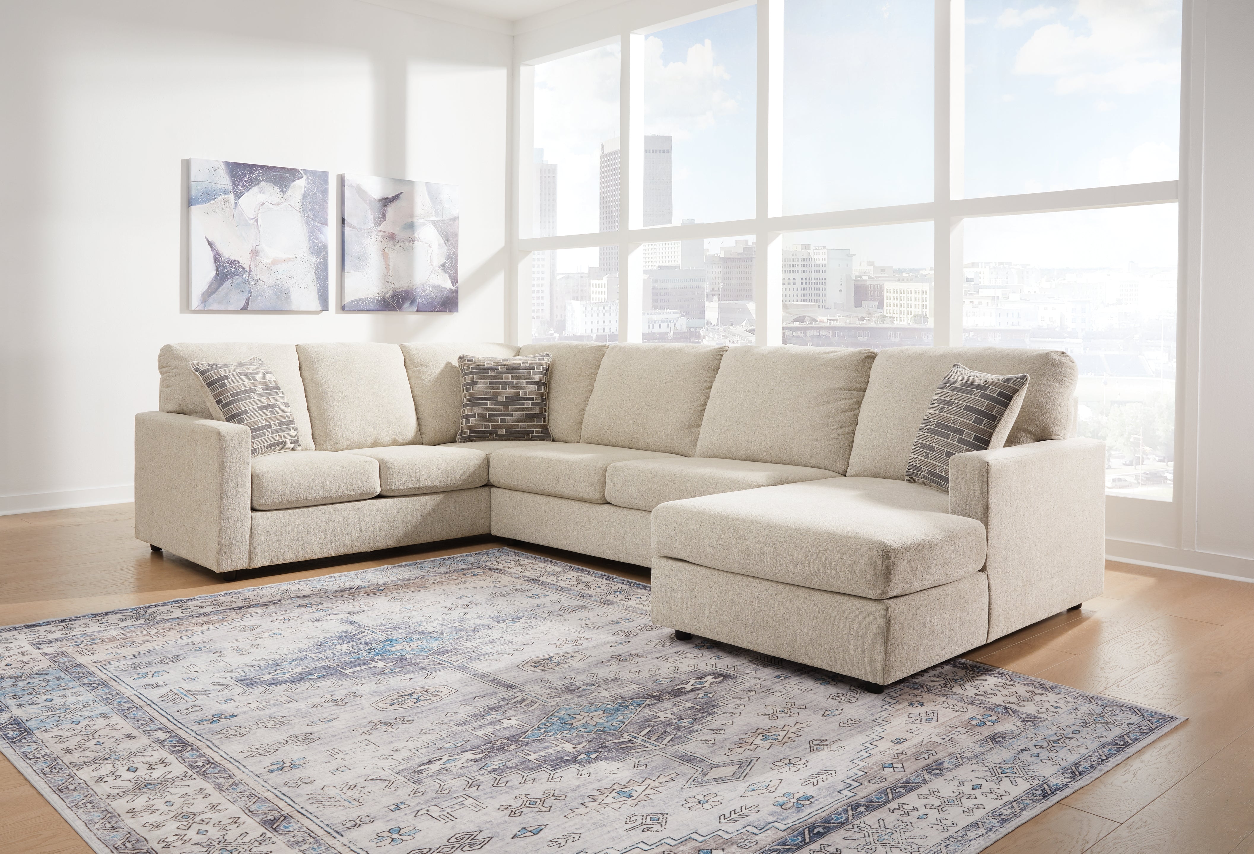 Leasing Furniture - Ashley Furniture - Edenfield Sectional - LAF 3-Piece Sectional with Chaise / Linen - 29004S2
