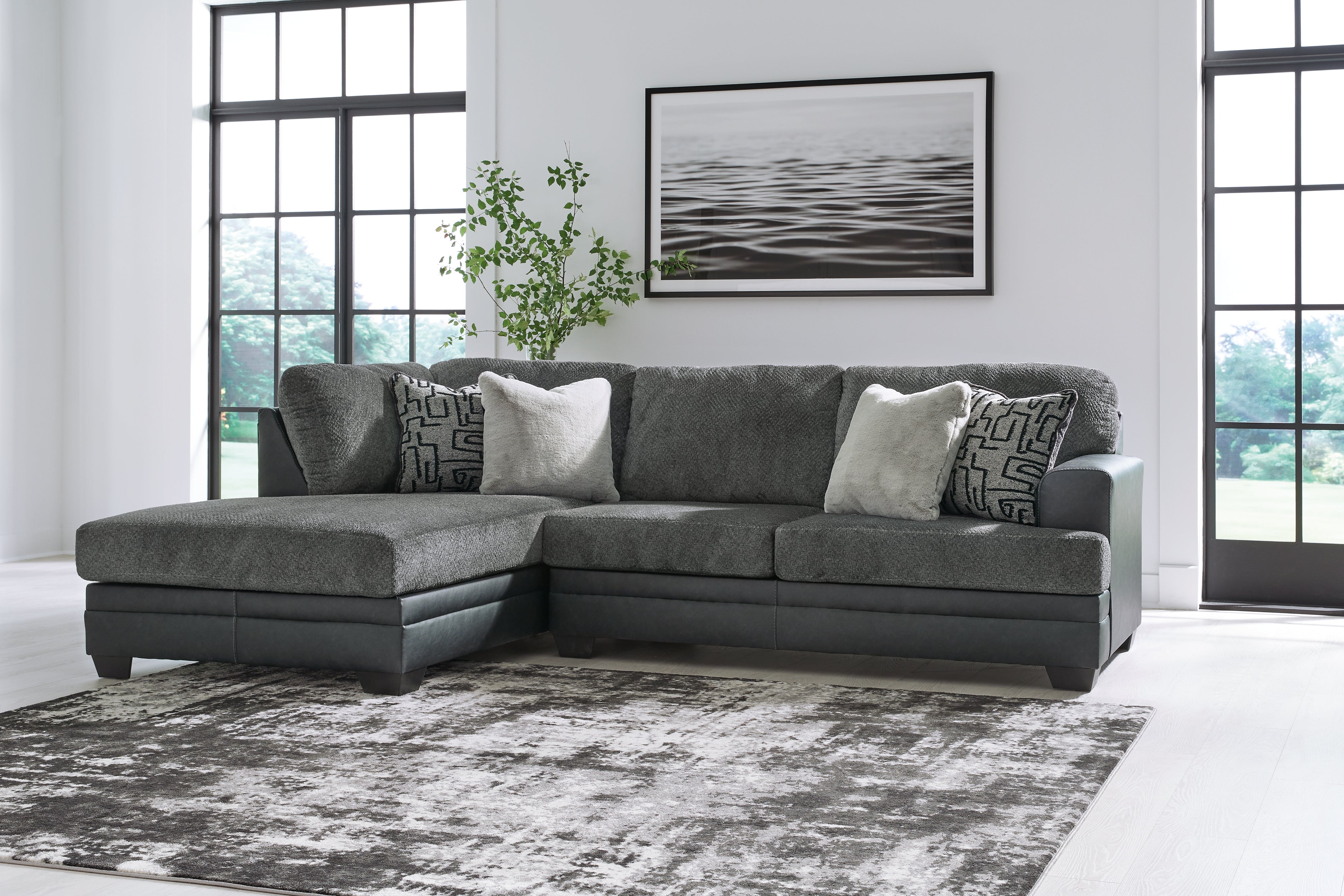 Leasing Furniture - Ashley Furniture - Brixley Pier Sectional - RAF 2-Piece Sectional with Chaise / Graphite - 29906S1