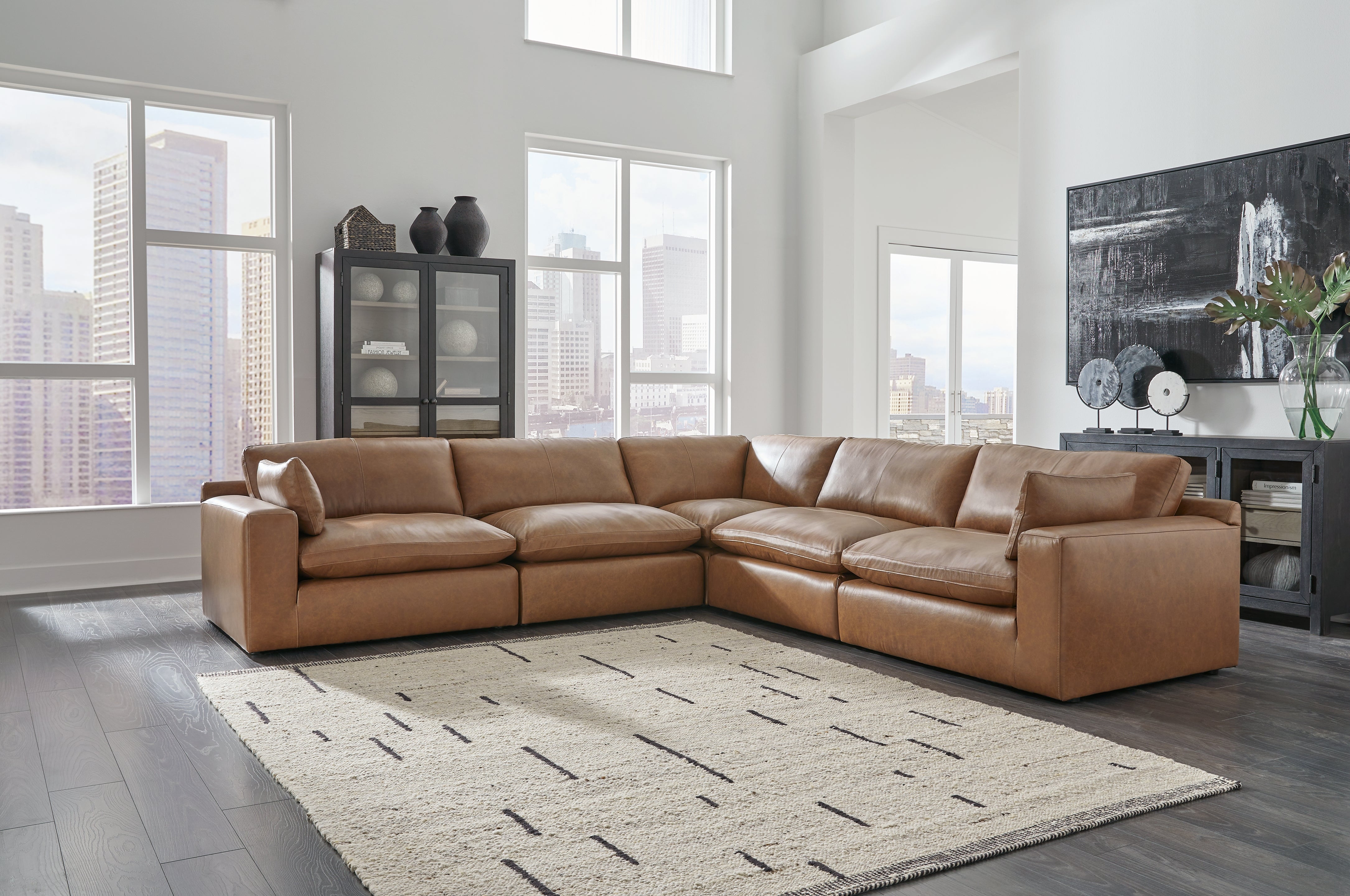 Leasing Furniture - Ashley Furniture - Emilia Sectional - RAF 5-Piece Sectional / Caramel - 30901S4