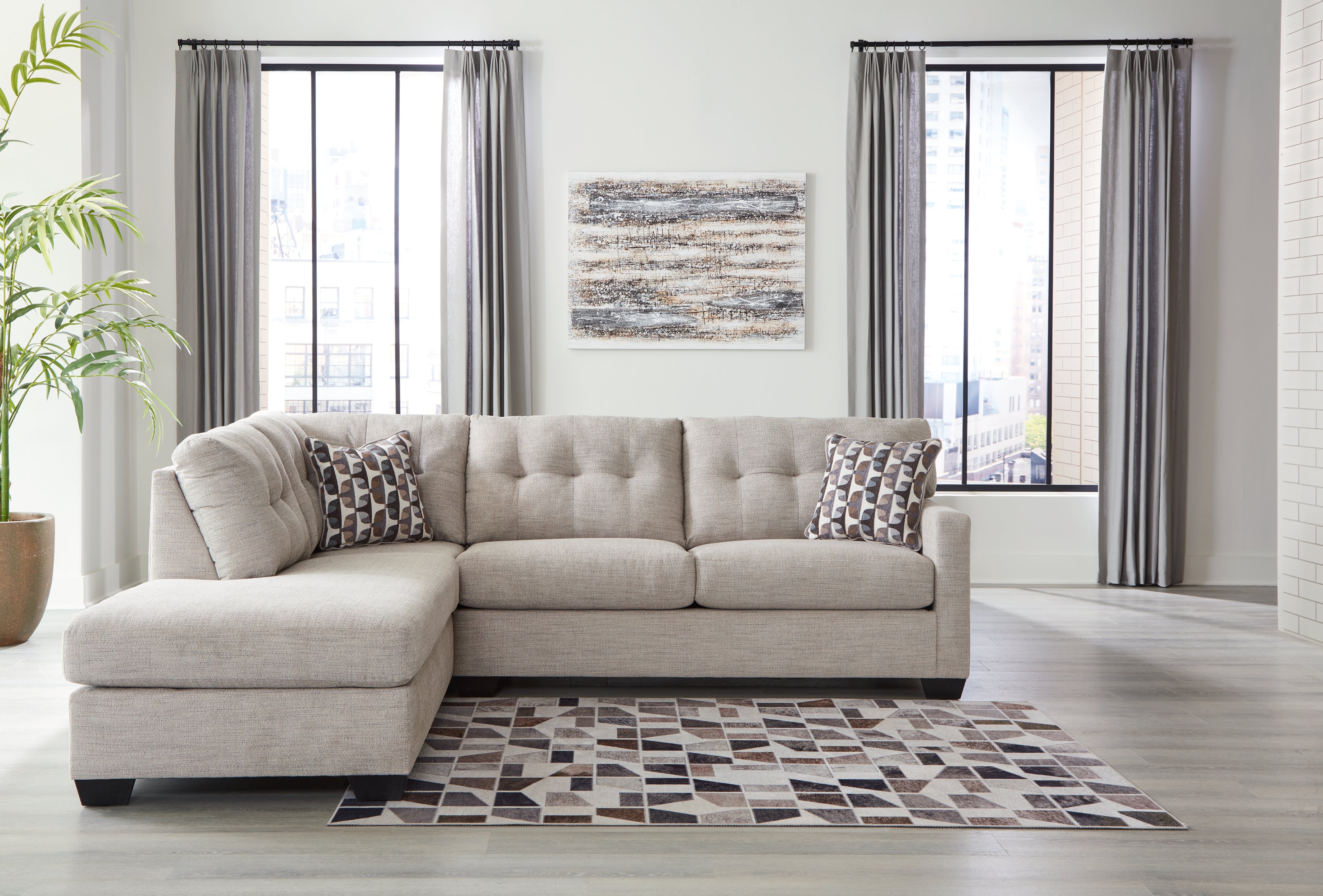 Leasing Furniture - Ashley Furniture - Mahoney Sectional - RAF 2-Piece Sectional with Chaise / Pebble - 31004S1