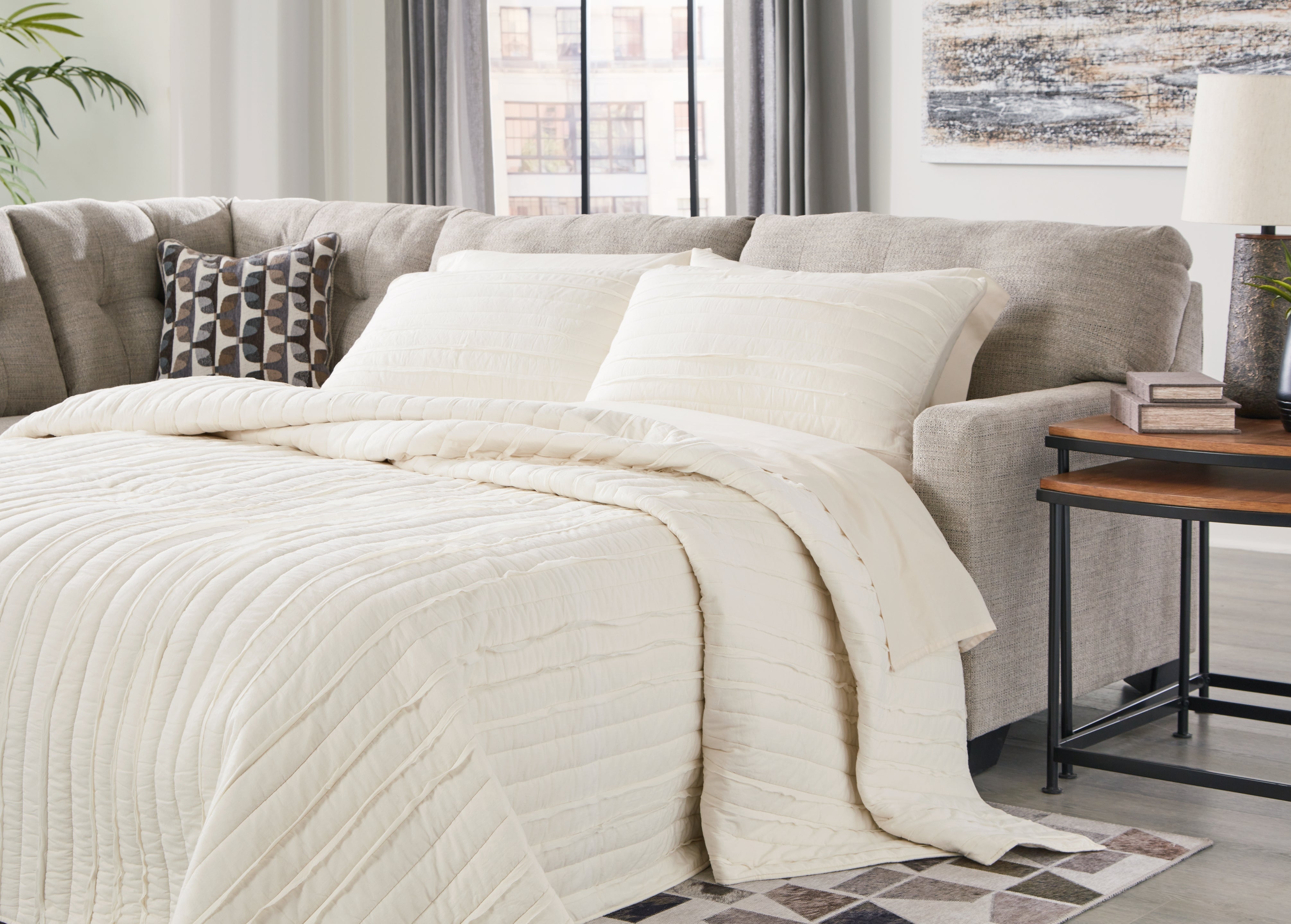 Leasing Furniture - Ashley Furniture - Mahoney Sectional - RAF 2-Piece Sleeper Sectional with Chaise / Pebble - 31004S3