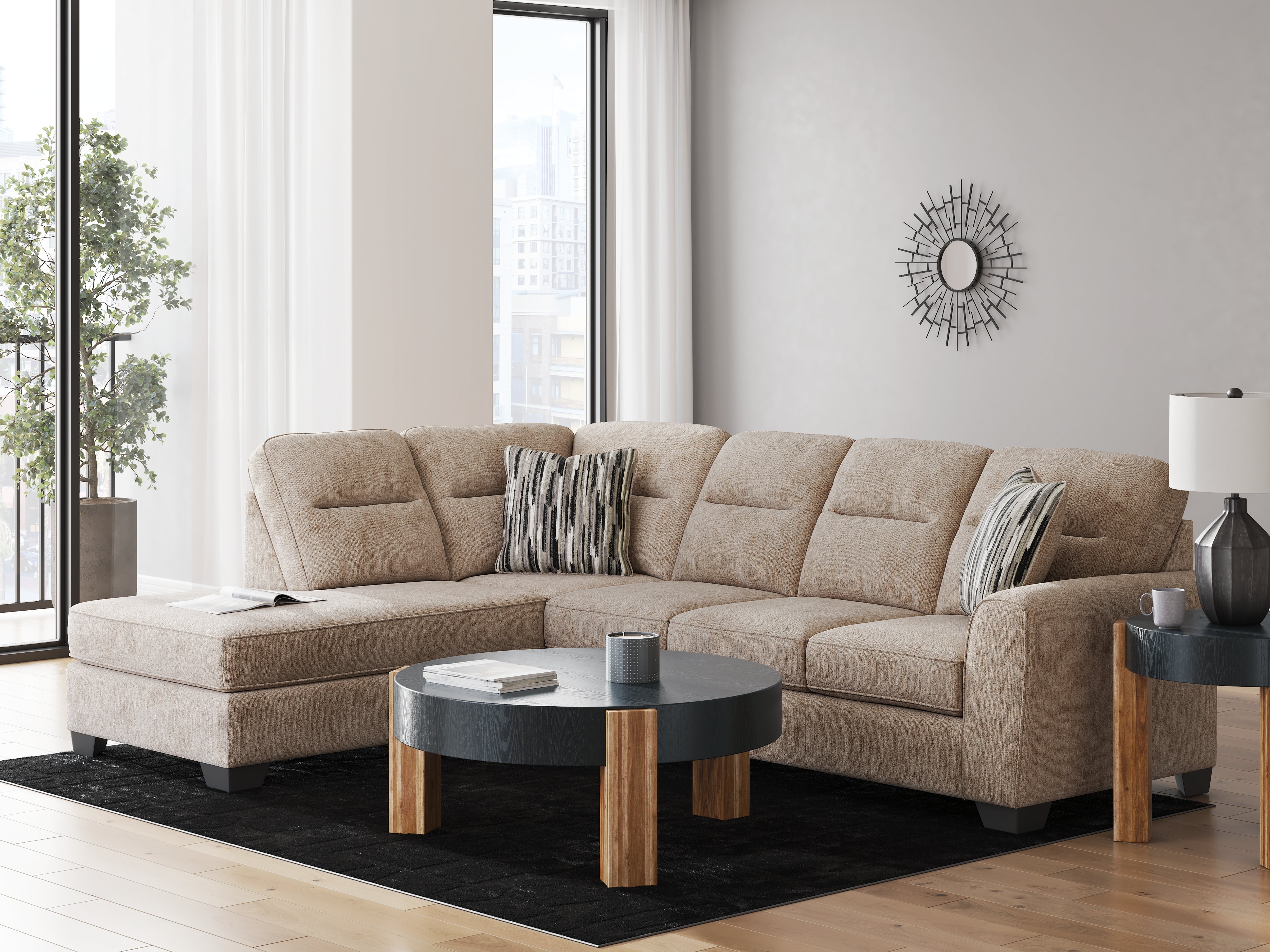 Leasing Furniture - Ashley Furniture - Olten Sectional - RAF 2-Piece Sectional with Chaise / Mocha - 31304S1