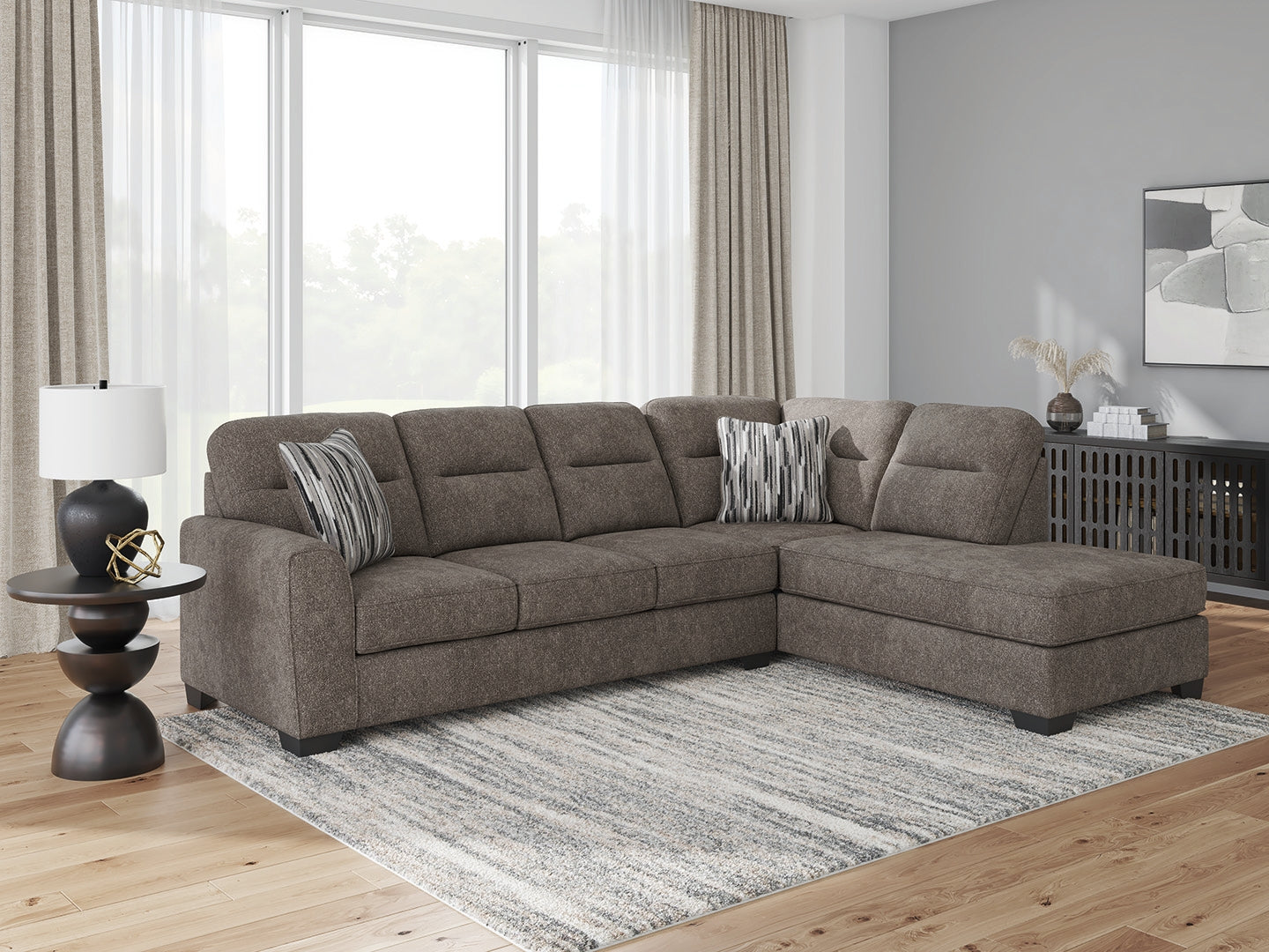 Leasing Furniture - Ashley Furniture - Olten Sectional - RAF 2-Piece Sectional with Chaise / Graphite - 31305S1
