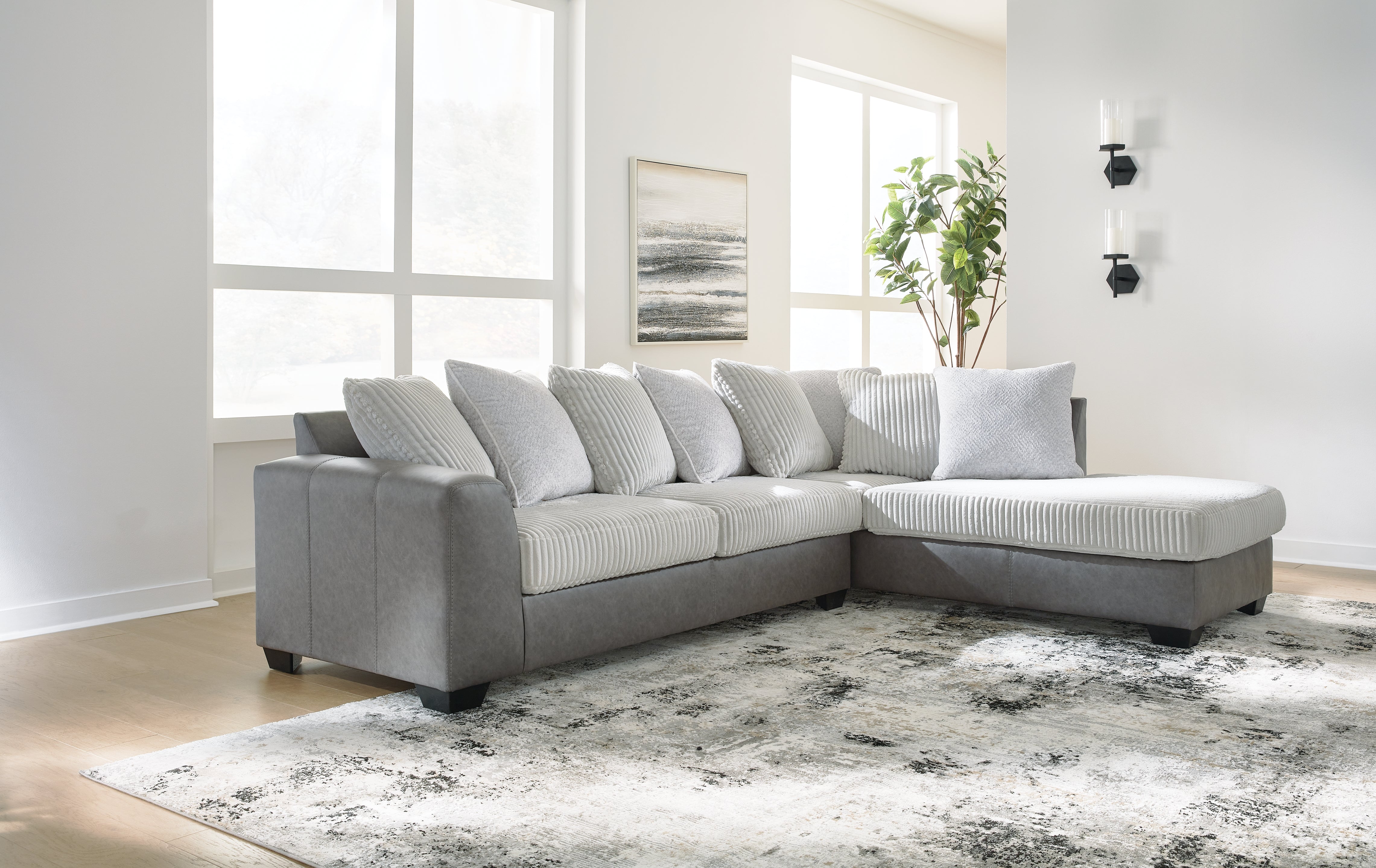 Leasing Furniture - Ashley Furniture - Clairette Court Sectional - LAF 2-Piece Sectional with Chaise / Alloy - 31503S2
