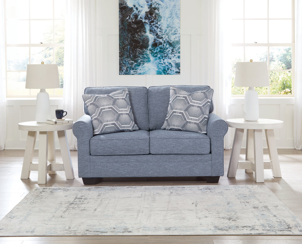 Leasing Furniture - Ashley Furniture - Carissa Manor Living Room - Queen Sofa Sleeper / Denim - 3260439