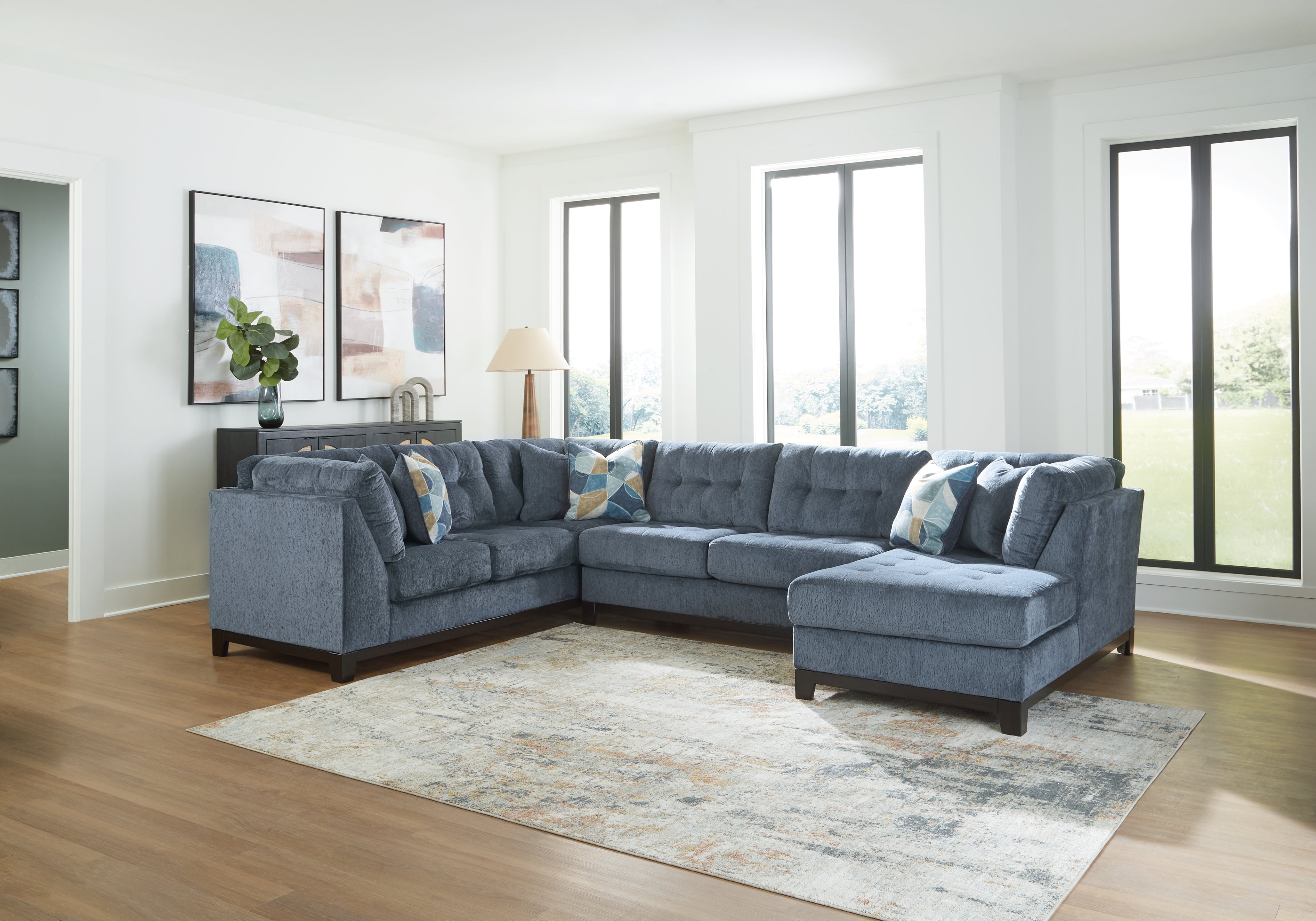 Leasing Furniture - Ashley Furniture - Maxon Place Sectional - 3-Piece Sectional with Chaise / Navy - 33003S2