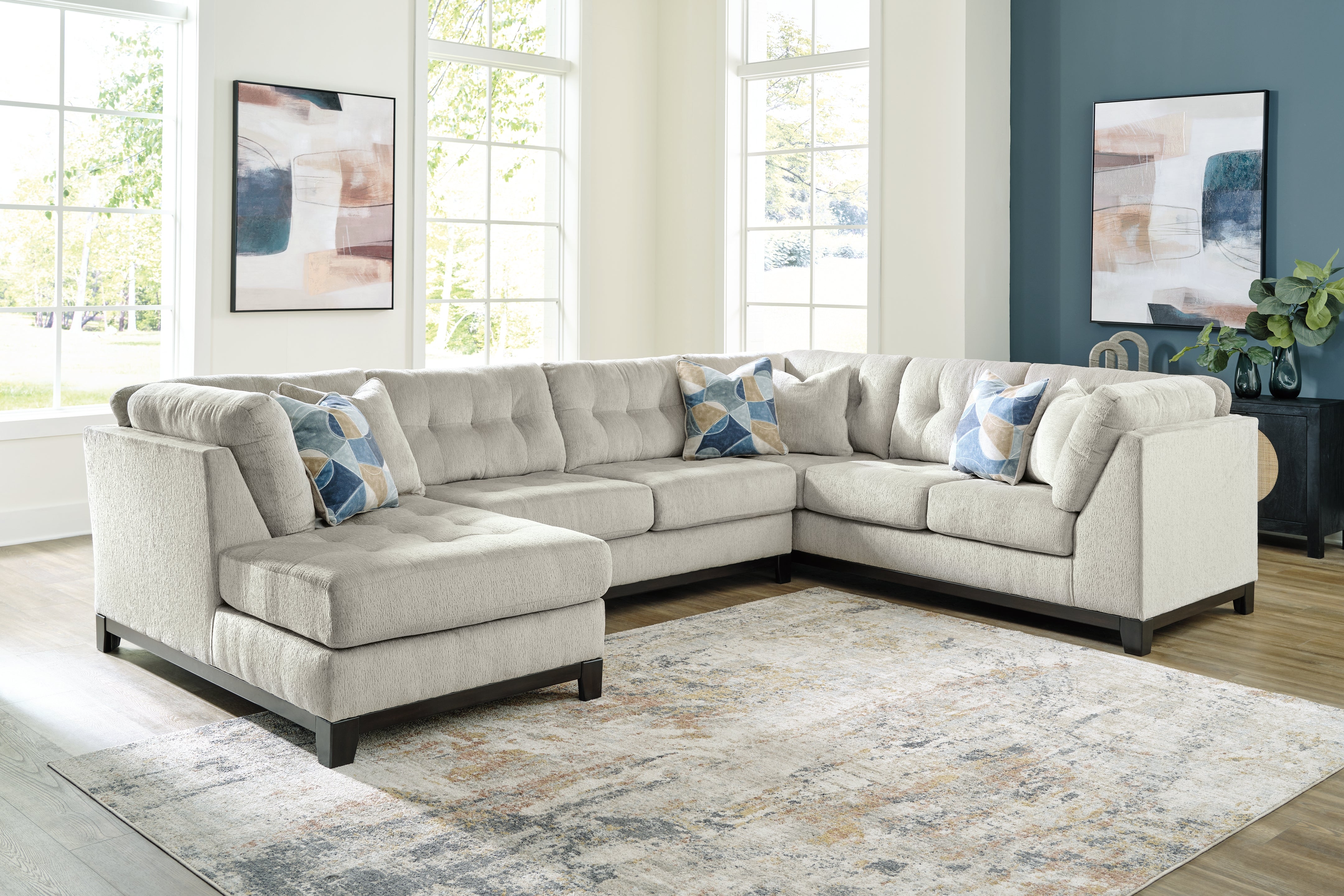 Leasing Furniture - Ashley Furniture - Maxon Place Sectional - RAF 3-Piece Sectional with Chaise / Stone - 33004S1