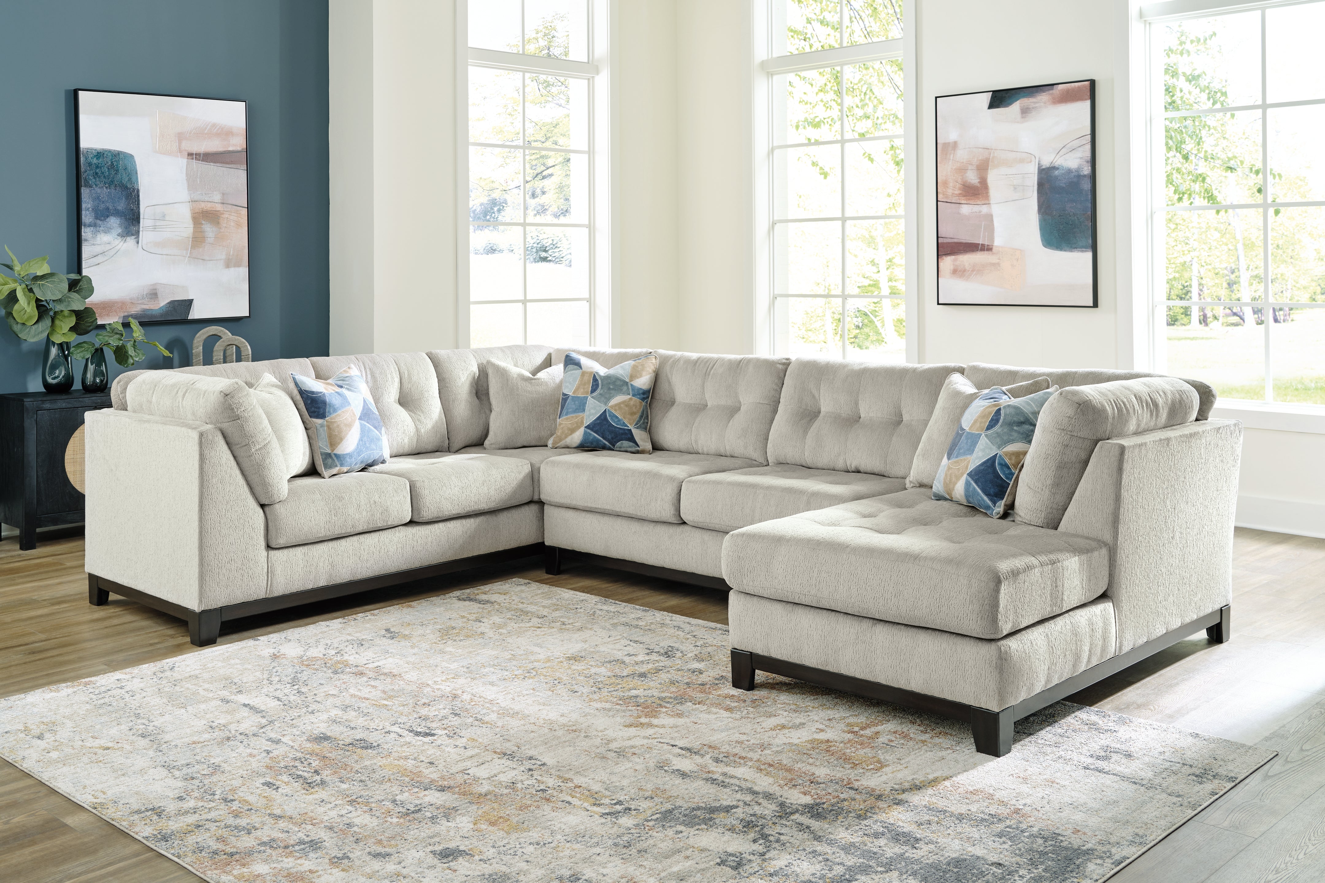 Leasing Furniture - Ashley Furniture - Maxon Place Sectional - 3-Piece Sectional with Chaise / Stone - 33004S2