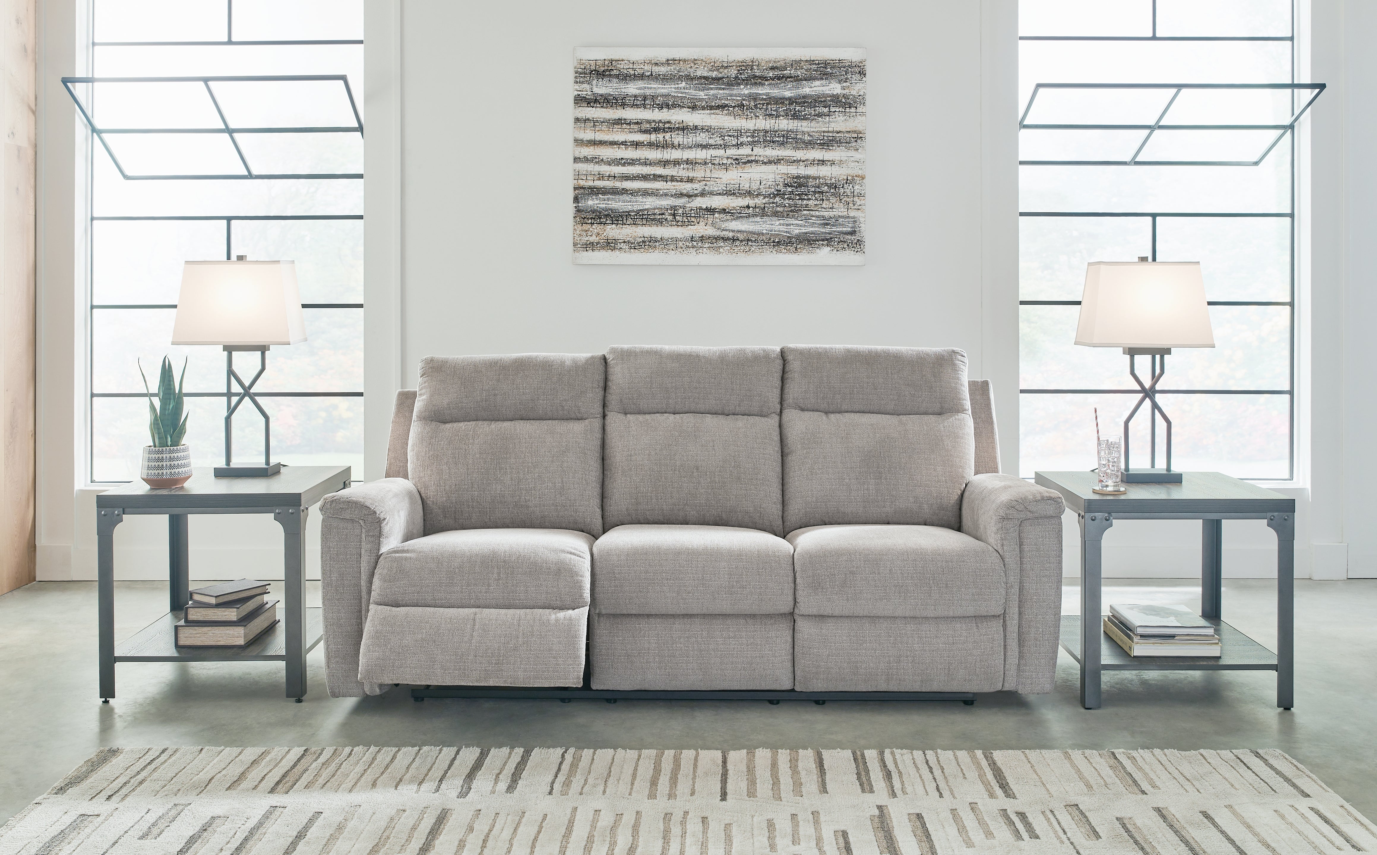 Leasing Furniture - Ashley Furniture - Barnsana Living Room - Reclining Power Sofa / Ash - 3320187