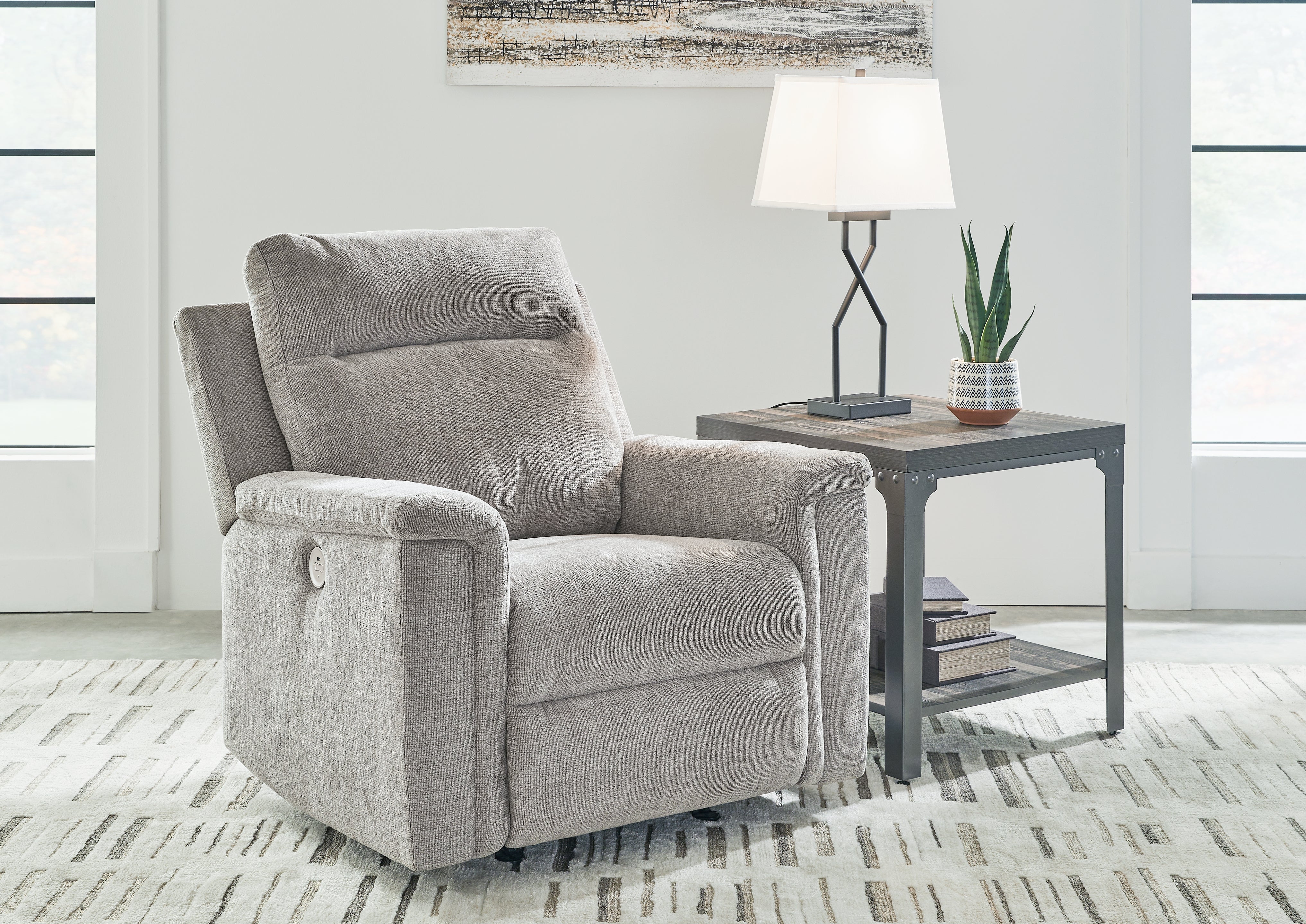 Leasing Furniture - Ashley Furniture - Barnsana Living Room - Power Rocker Recliner / Ash - 3320198