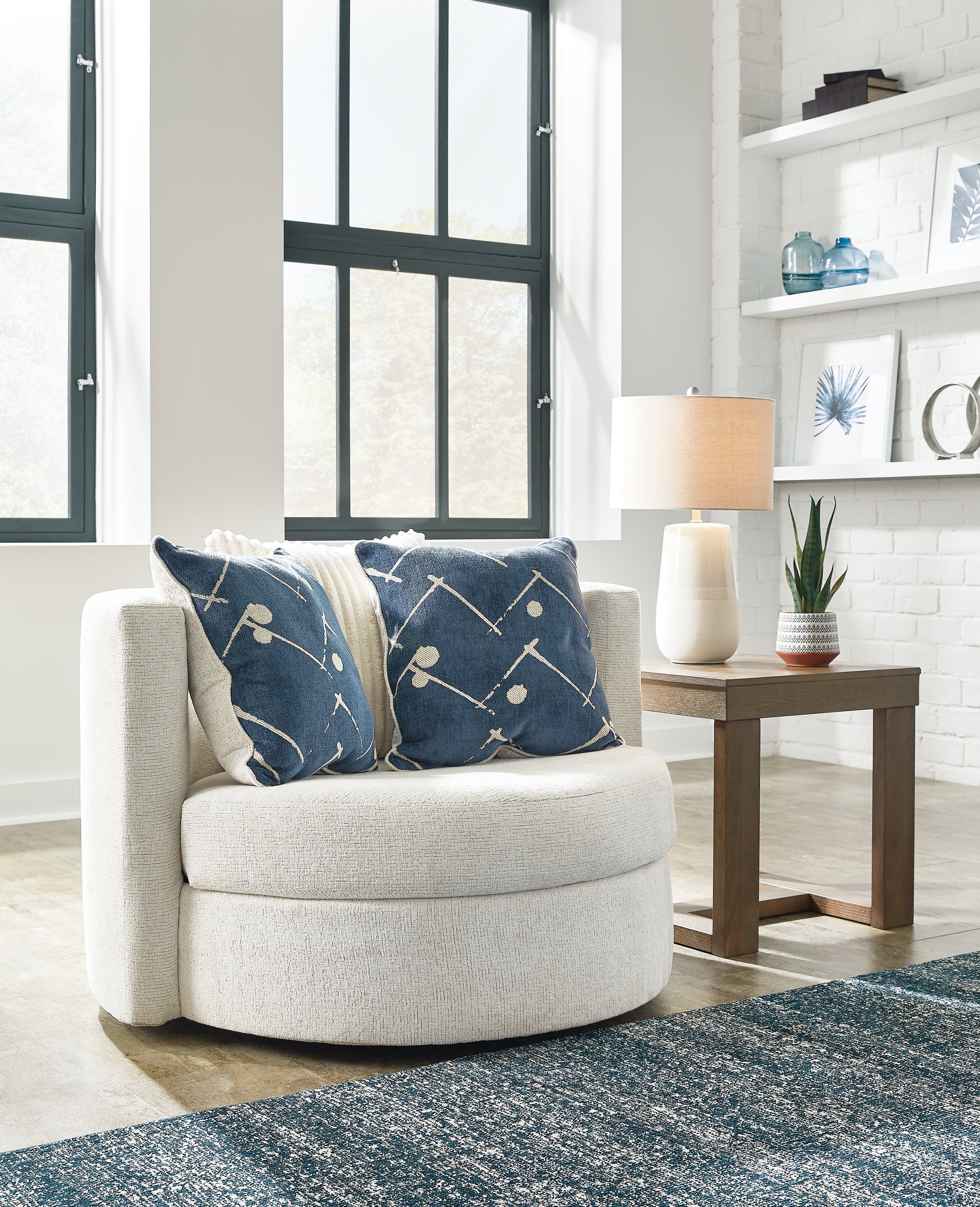 Leasing Furniture - Ashley Furniture - Padova Living Room - Swivel Accent Chair / Ivory - 3370644