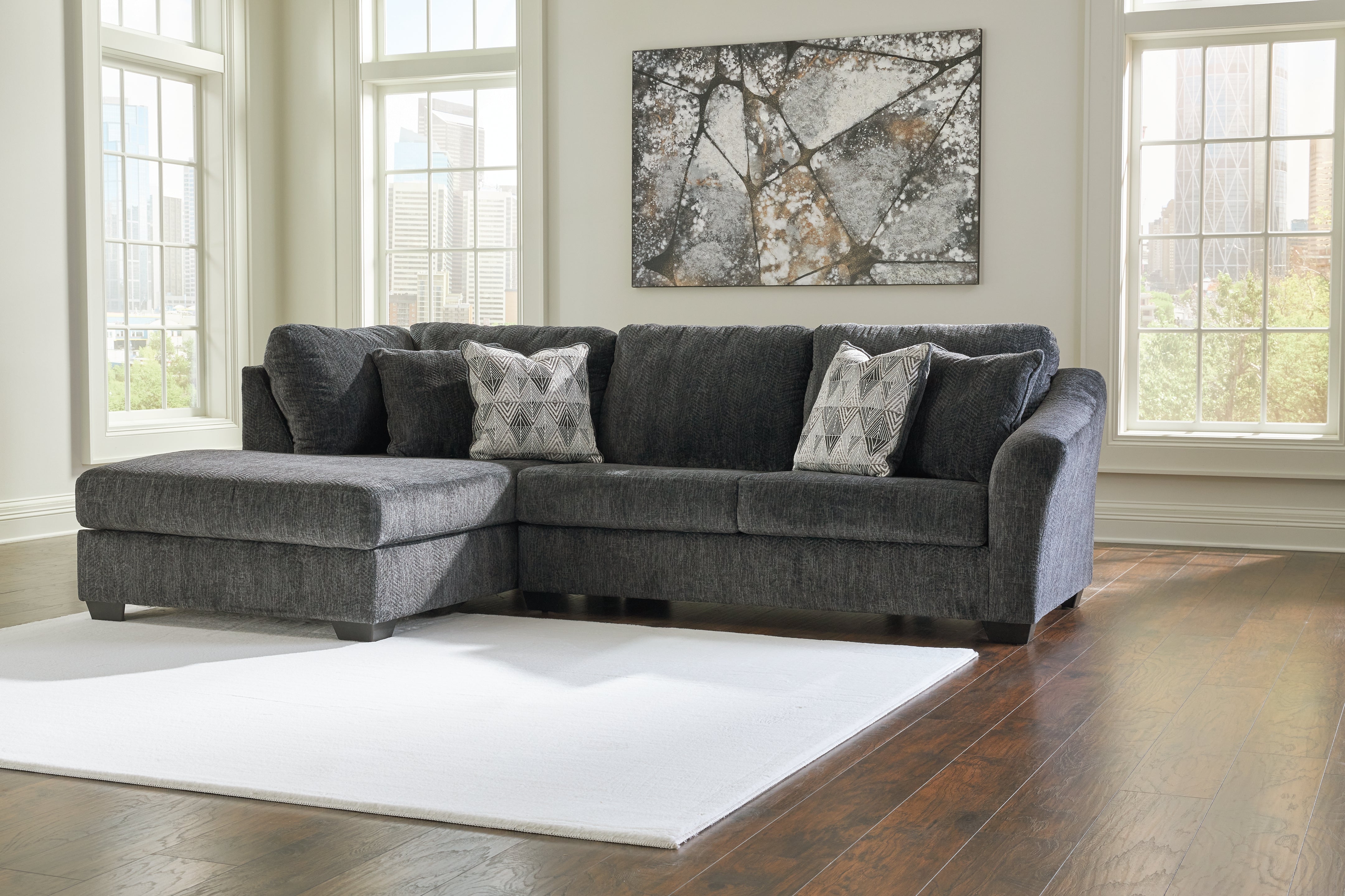 Leasing Furniture - Ashley Furniture - Biddeford Sectional - RAF 2-Piece Sectional with Chaise / Shadow - 35504S1