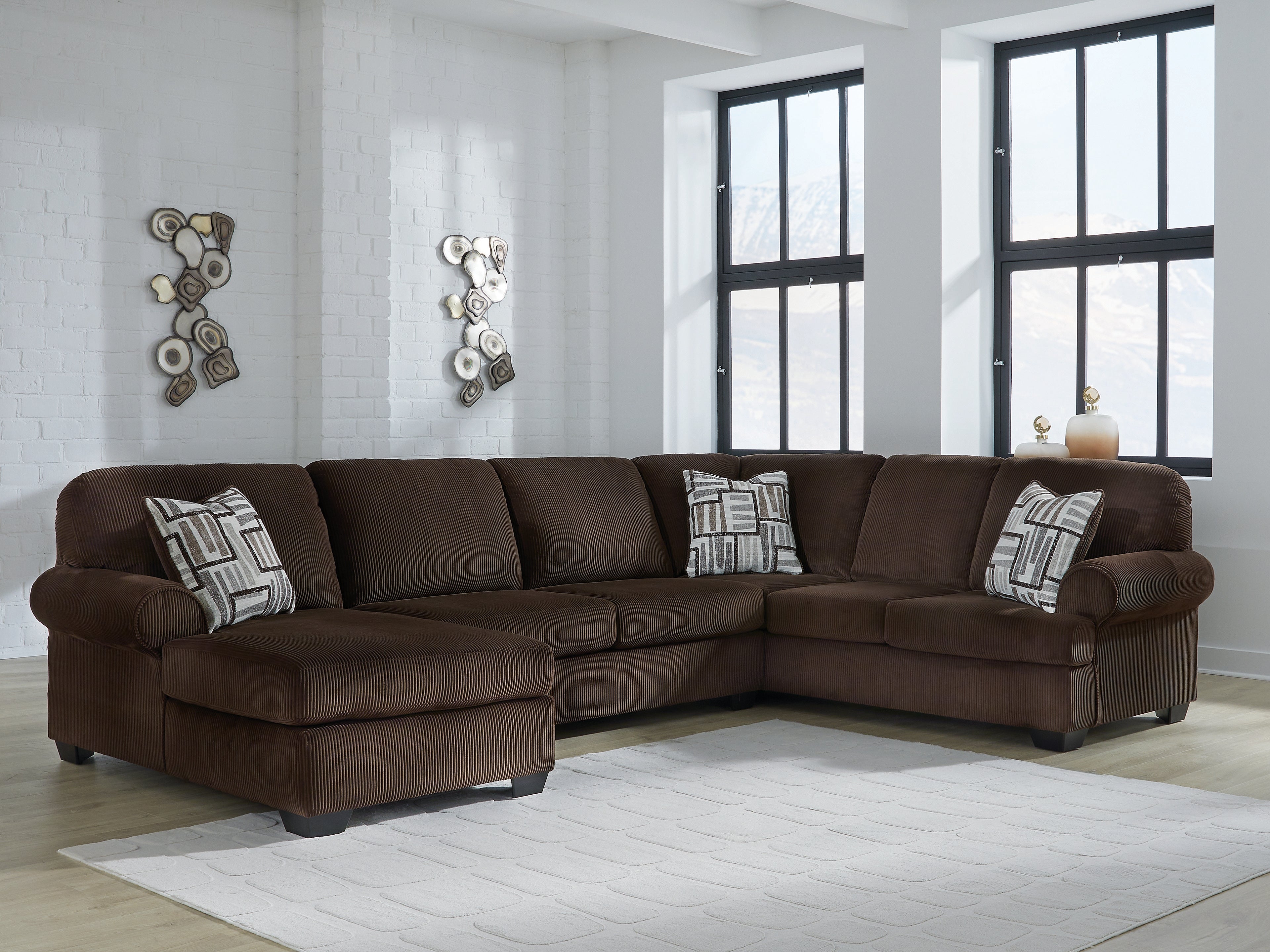 Leasing Furniture - Ashley Furniture - Kimlee Sectional - RAF 3-Piece Sectional with Chaise / Chocolate - PC35603S1
