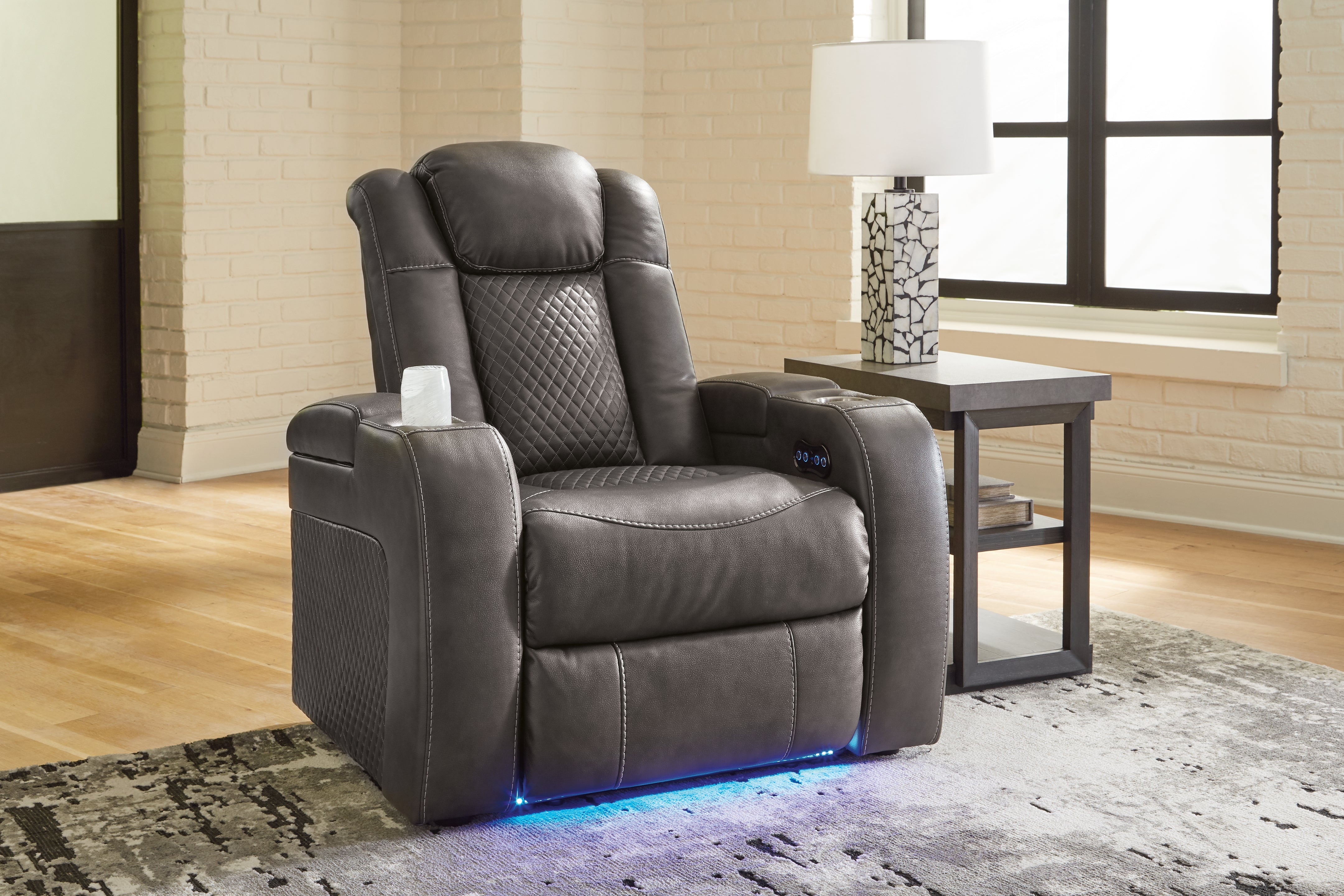 Leasing Furniture - Ashley Furniture - Fyne-Dyme Living Room - PWR Recliner/ADJ Headrest / Shadow - 3660213
